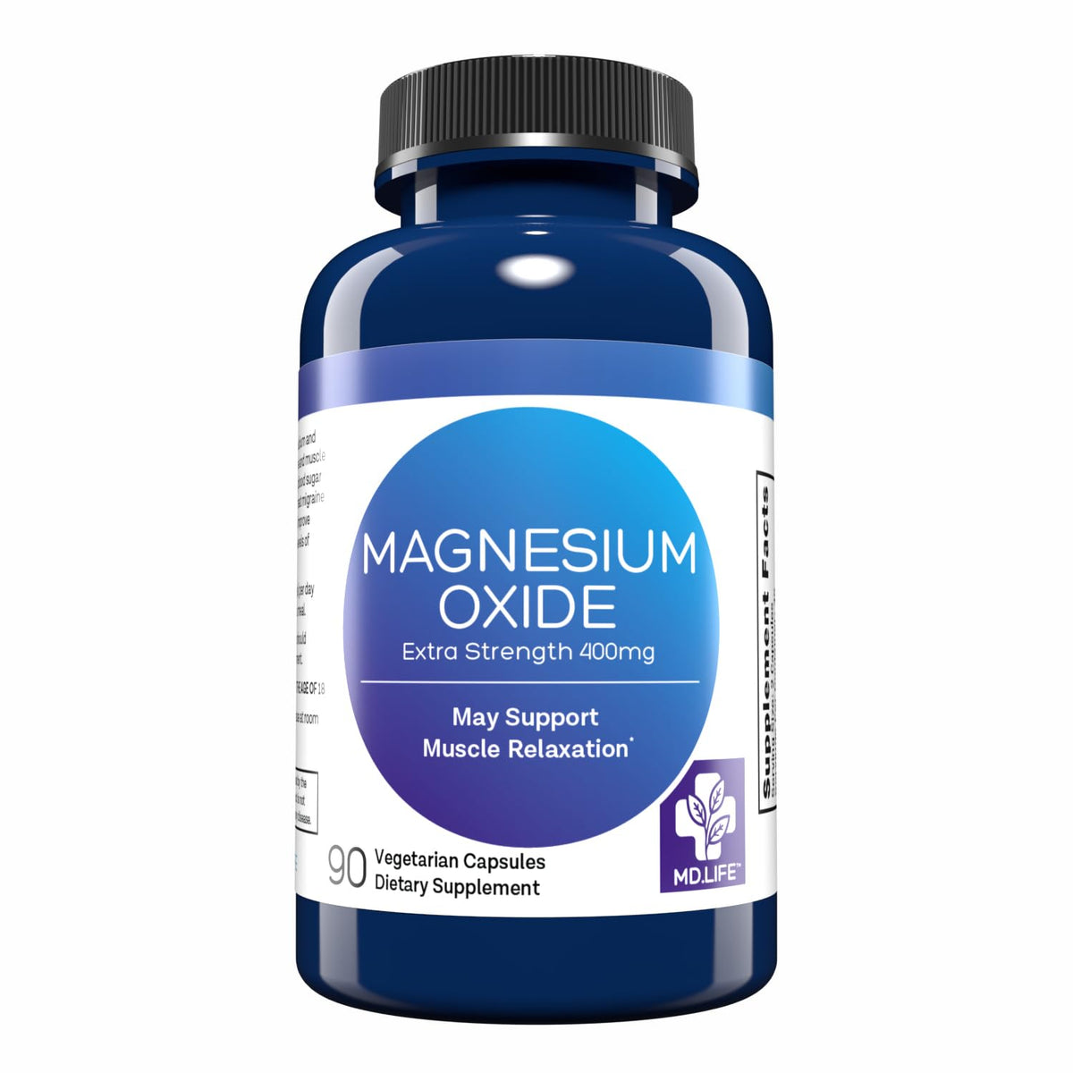 MD.LIFE Magnesium Oxide Supplement 400mg capsule bottle front view