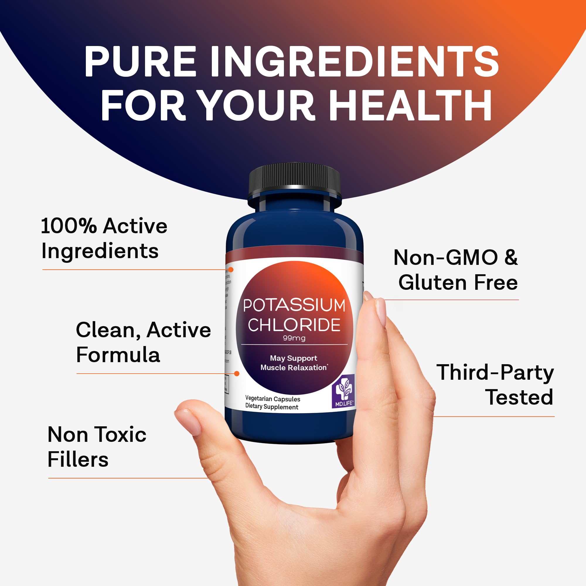 MD.LIFE Potassium Chloride Supplement 99mg back view