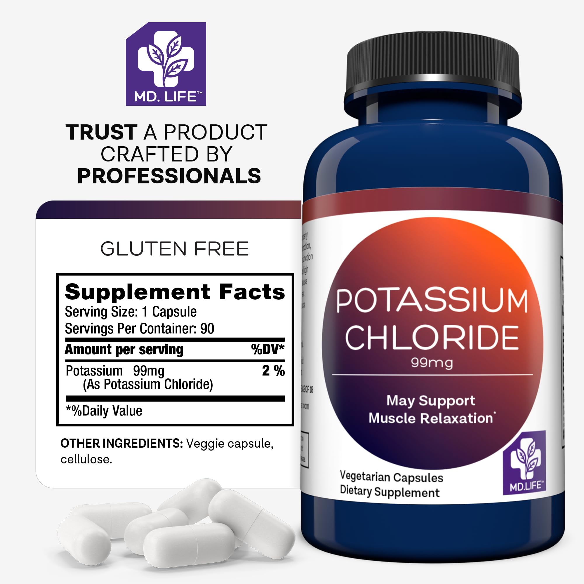 MD.LIFE Potassium Chloride Supplement 99mg packaging