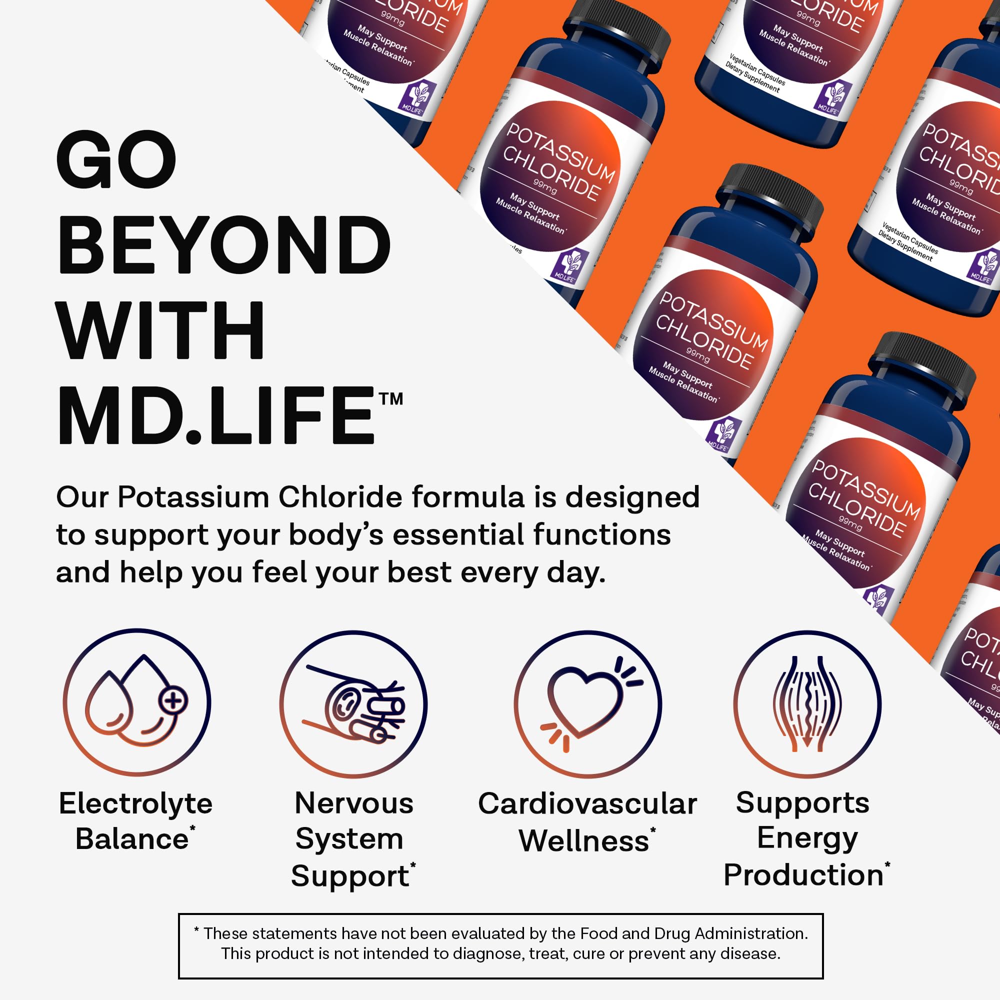 MD.LIFE Potassium Chloride Supplement 99mg side view