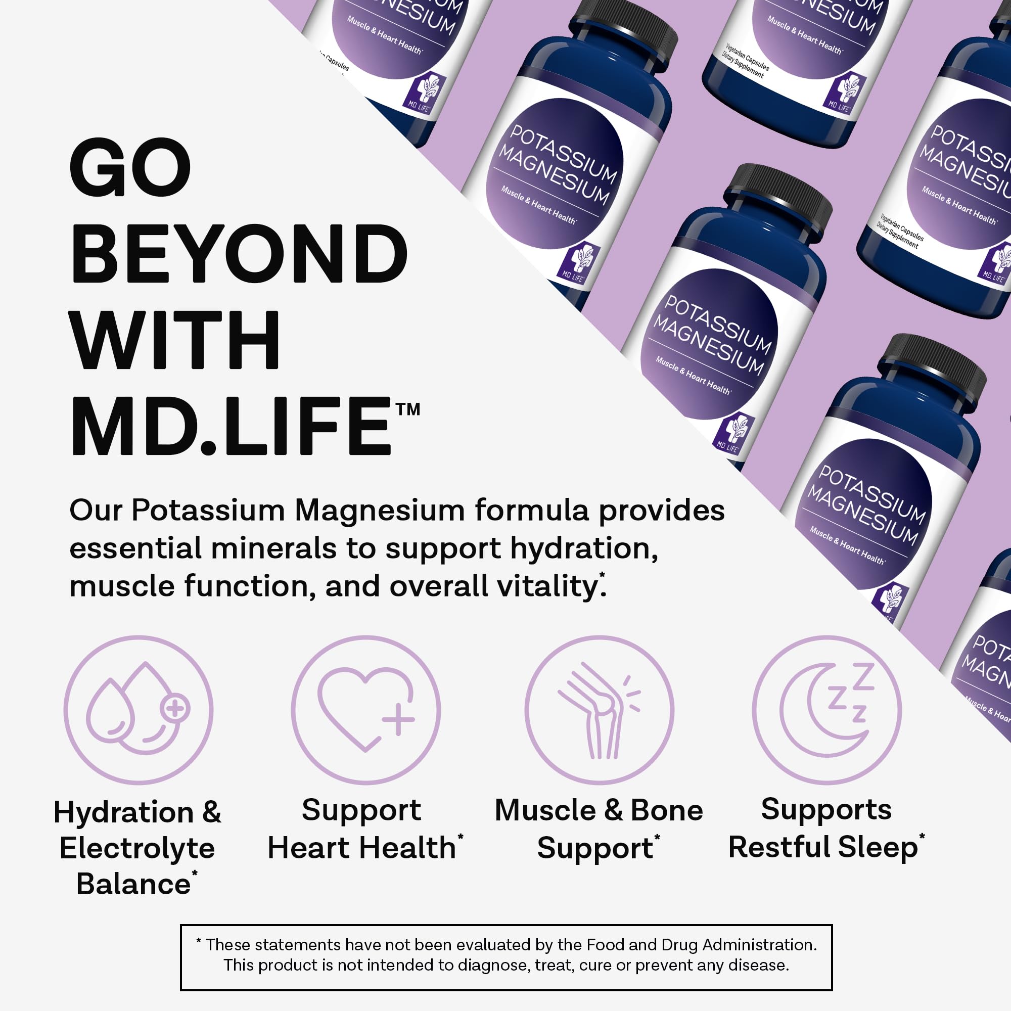 MD.LIFE Potassium Magnesium Capsules side view showing label