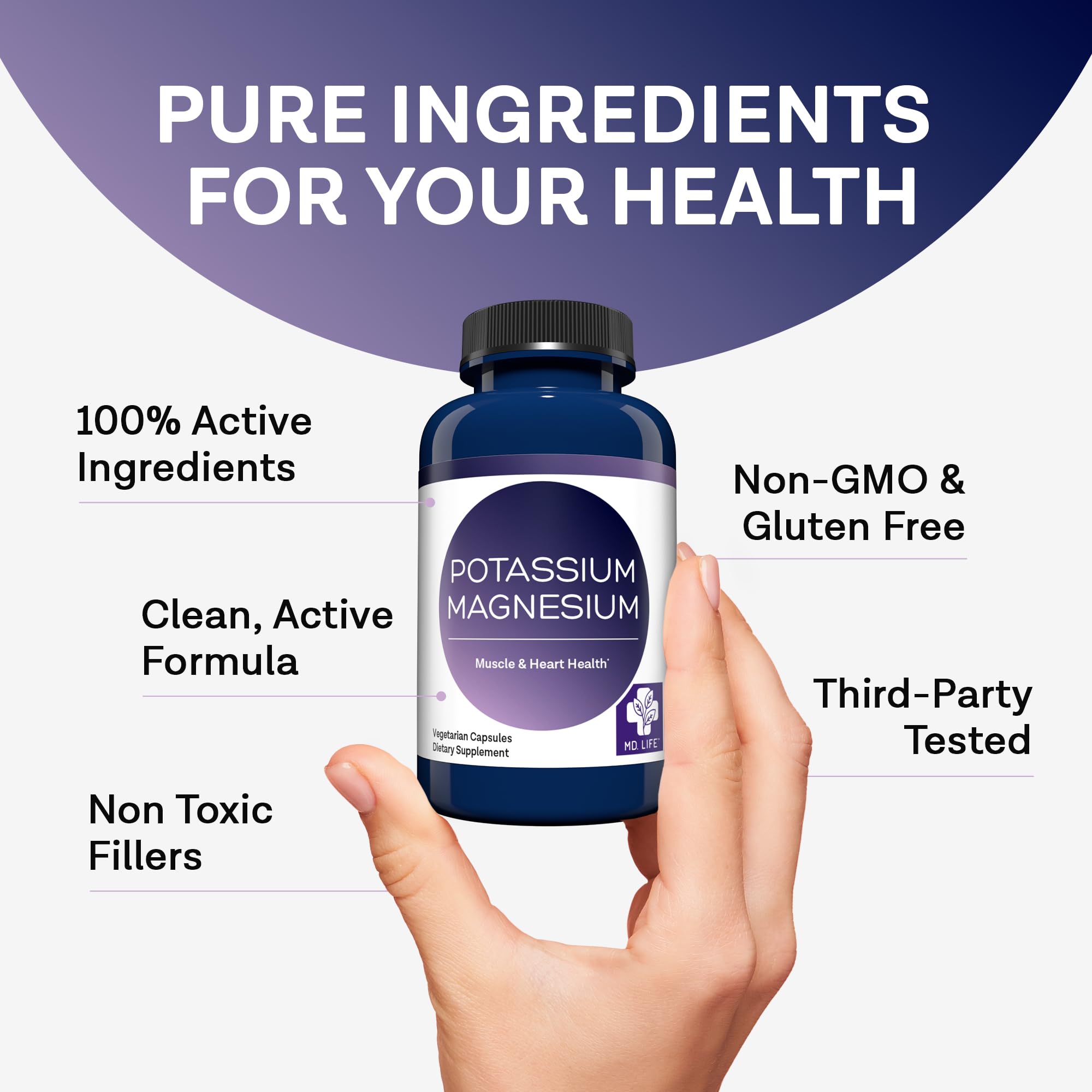 MD.LIFE Potassium Magnesium Supplement back view of packaging