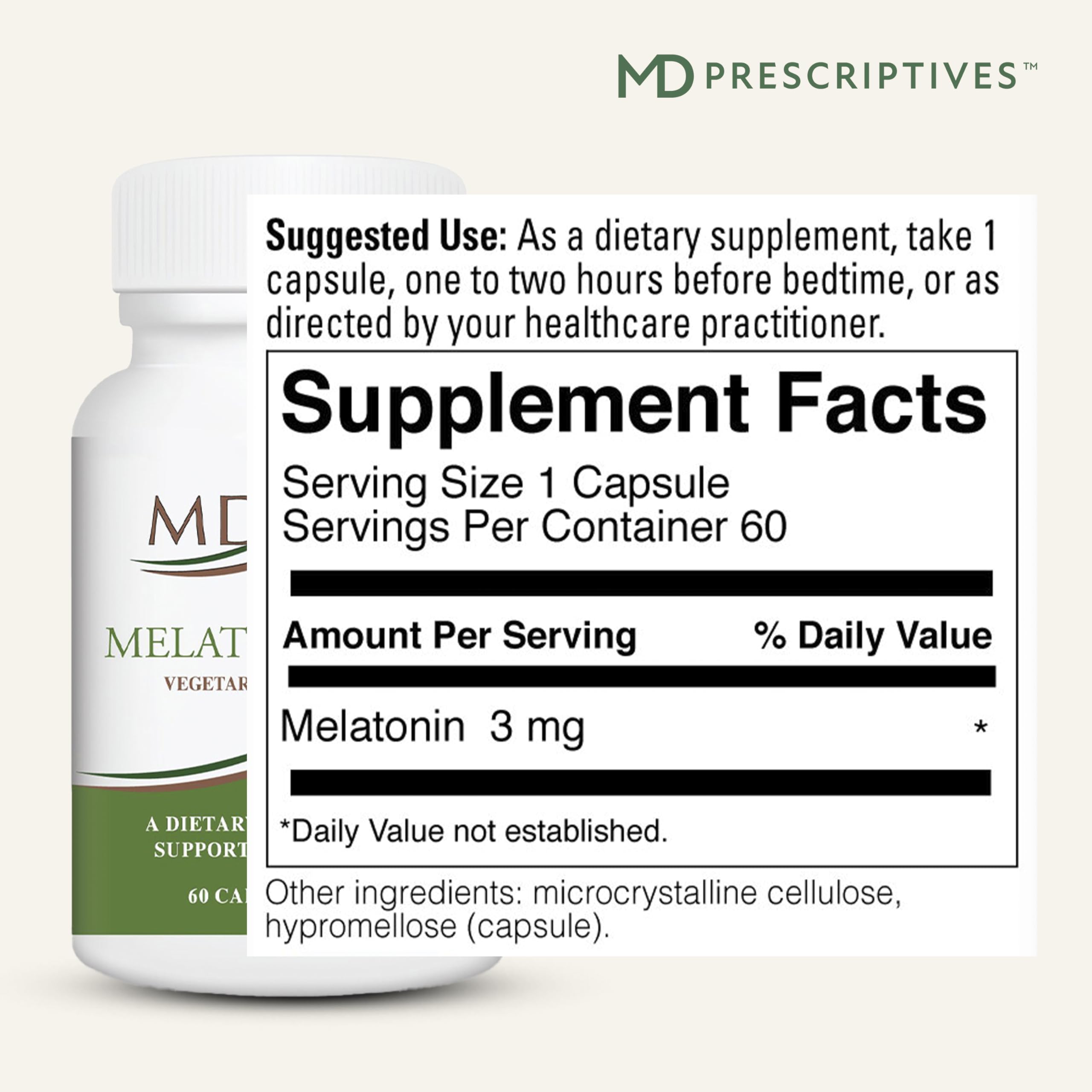 MD Prescriptives Melatonin 3mg Supplement side view of packaging