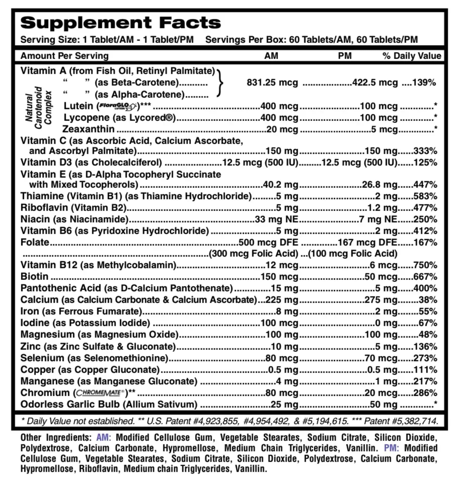 MDR Multivitamins AM/PM Formula side view showing capsule details