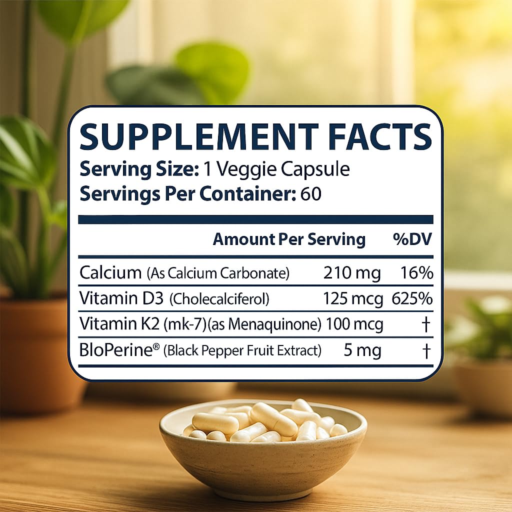 Me First Living K2 + D3 Vitamin Supplement bottle on a table