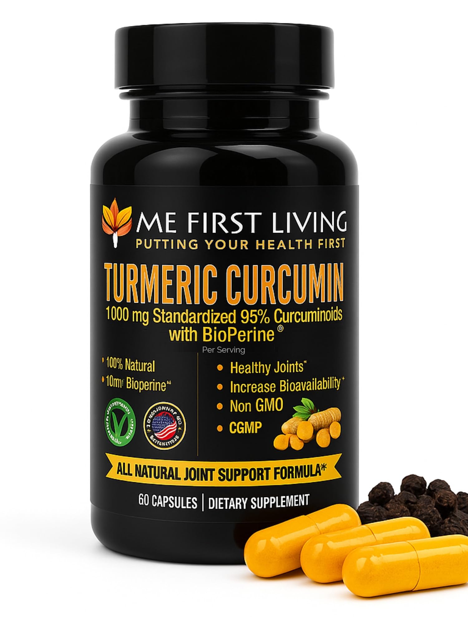 Me First Living Turmeric Curcumin Supplement front view