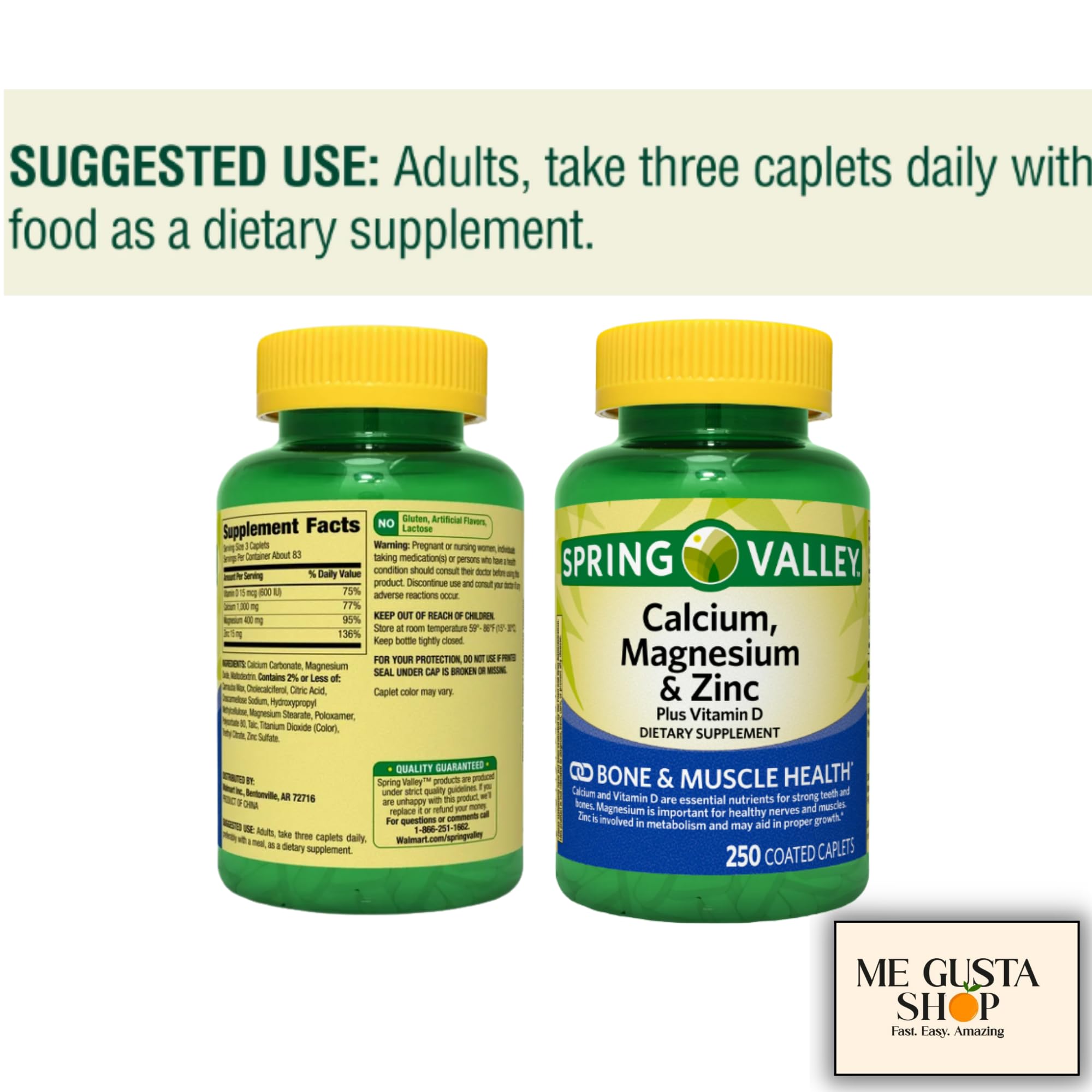 ME GUSTA SHOP Calcium, Magnesium & Zinc Plus Vitamin D3 500 Count packaging