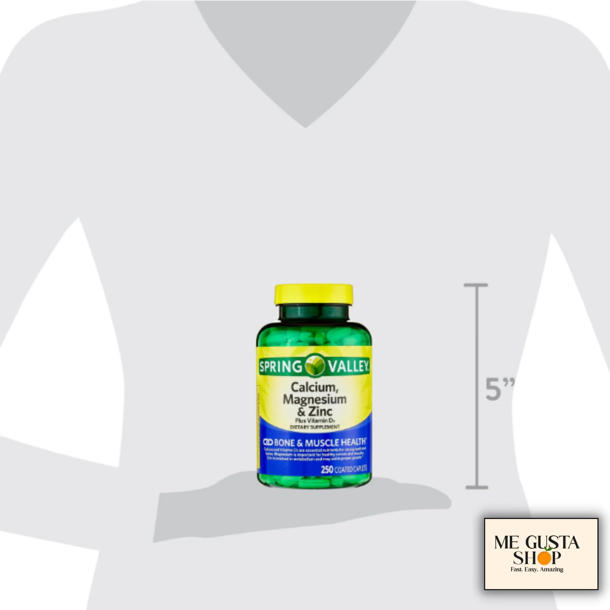 ME GUSTA SHOP Calcium, Magnesium & Zinc Plus Vitamin D3 caplets with measuring spoon
