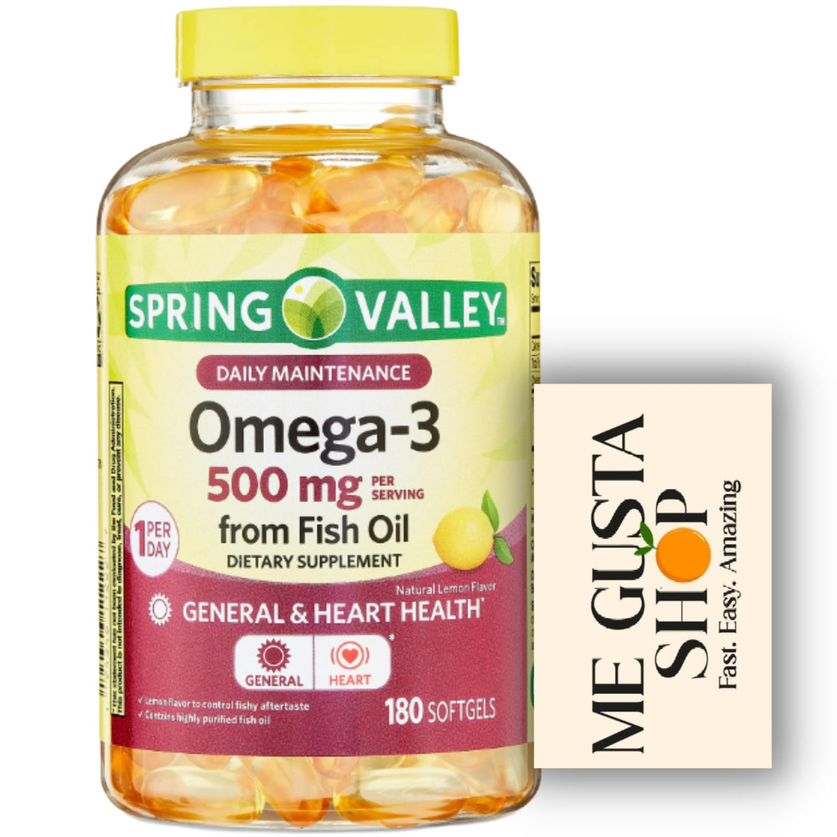 ME GUSTA SHOP Omega 3 500mg 180 Softgels front view