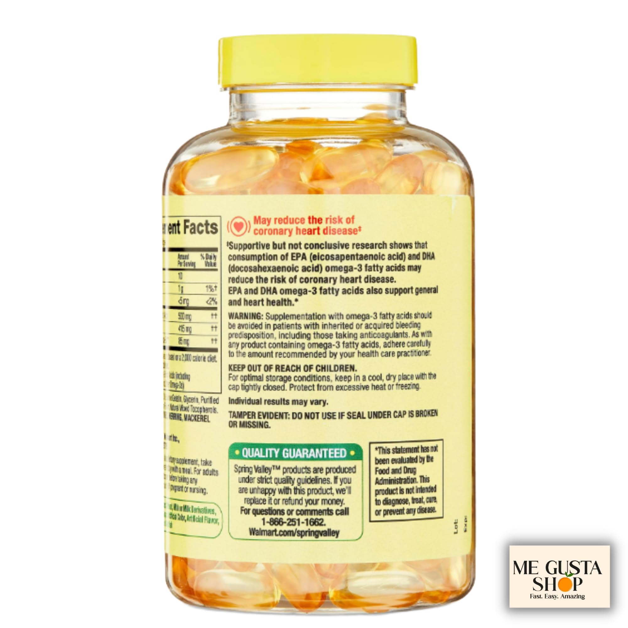ME GUSTA SHOP Omega 3 500mg 180 Softgels side view