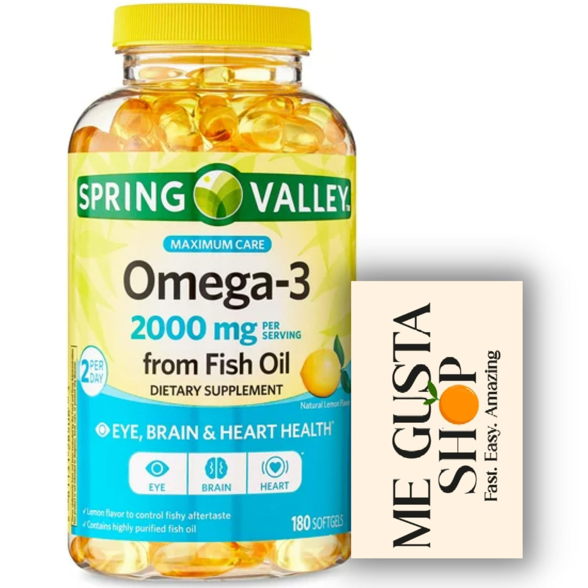 ME GUSTA SHOP Omega 3 Fish Oil 2000mg 180 Softgels front view