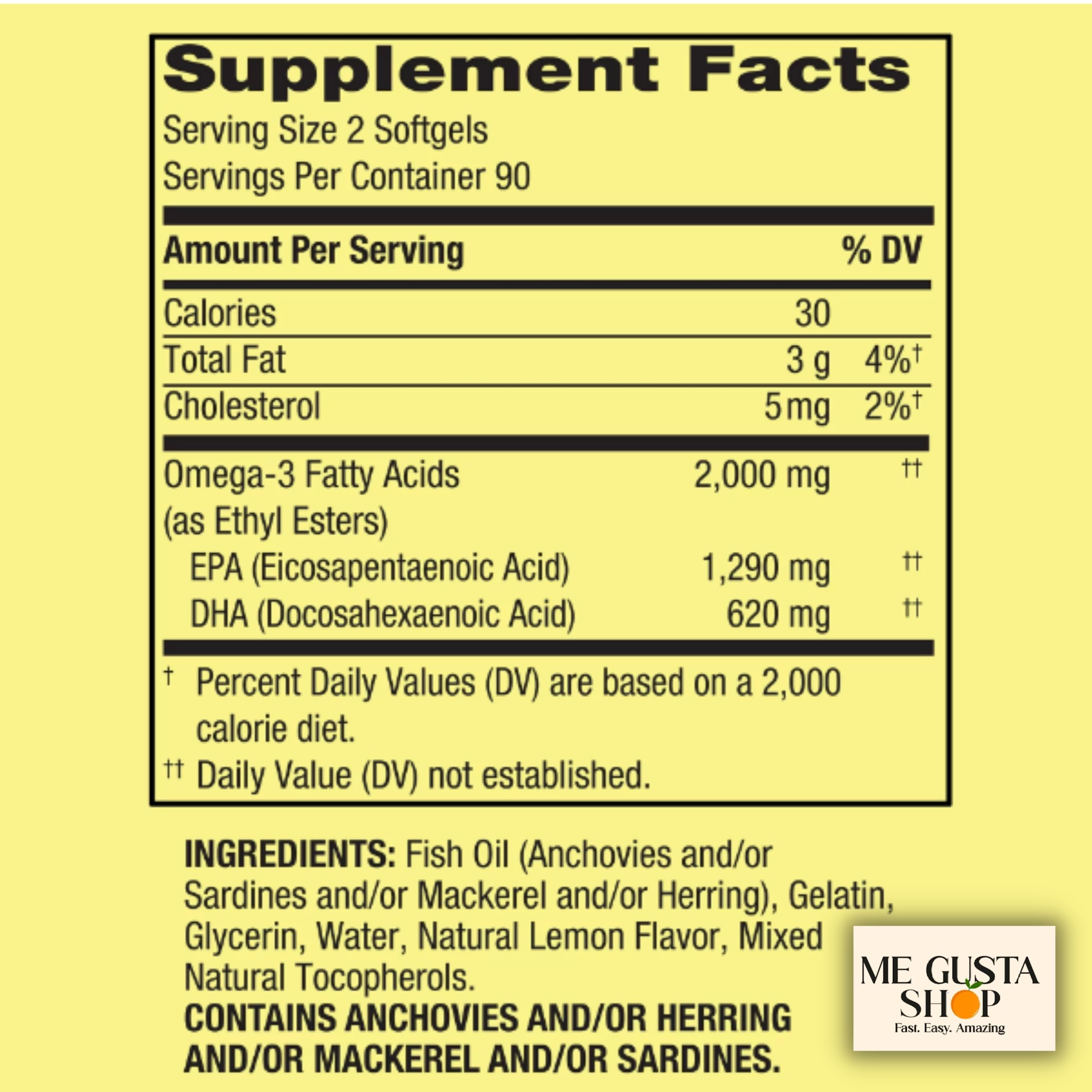 ME GUSTA SHOP Omega 3 Fish Oil 2000mg softgels side view