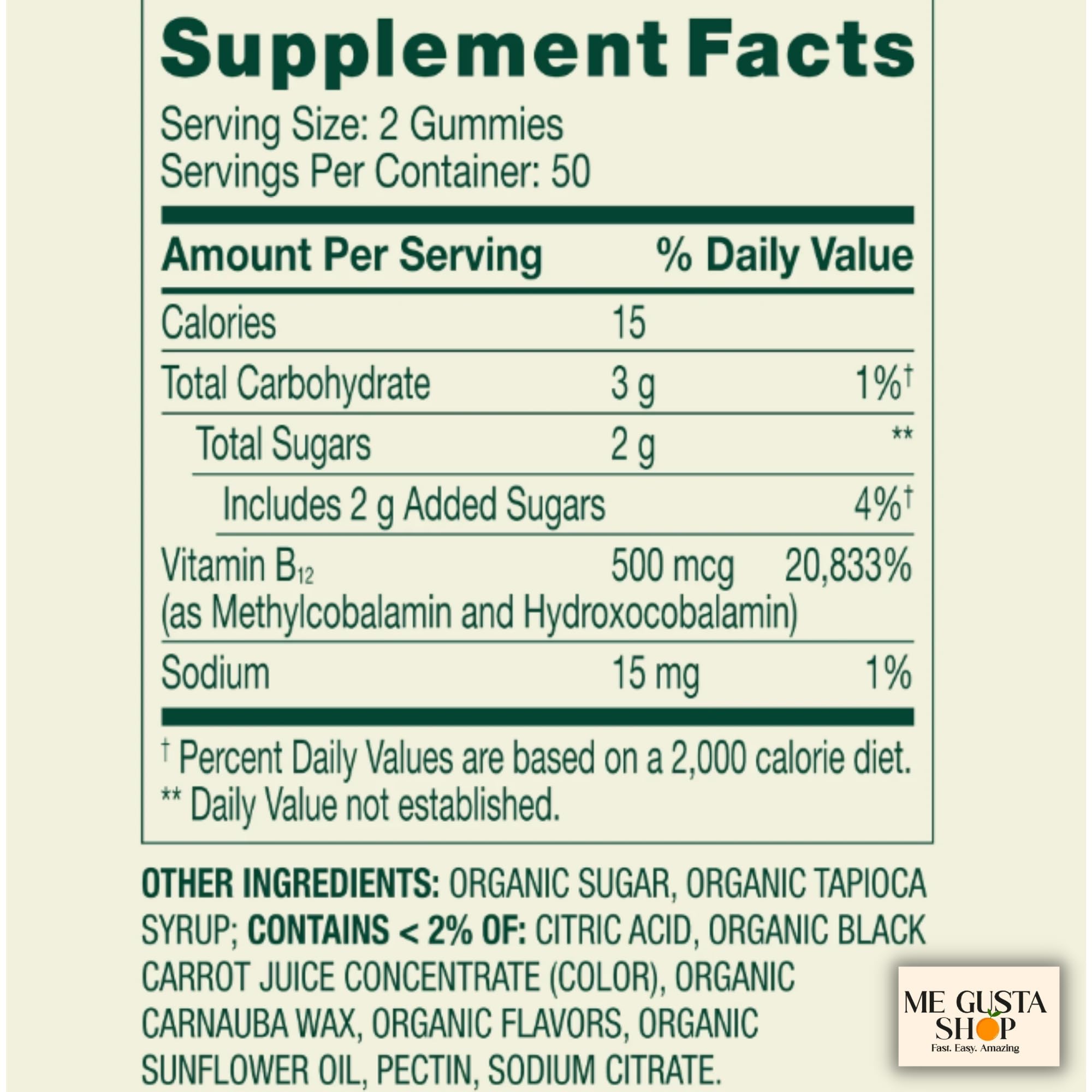 ME GUSTA SHOP Vitamin B12 Gummies Raspberry flavour packaging
