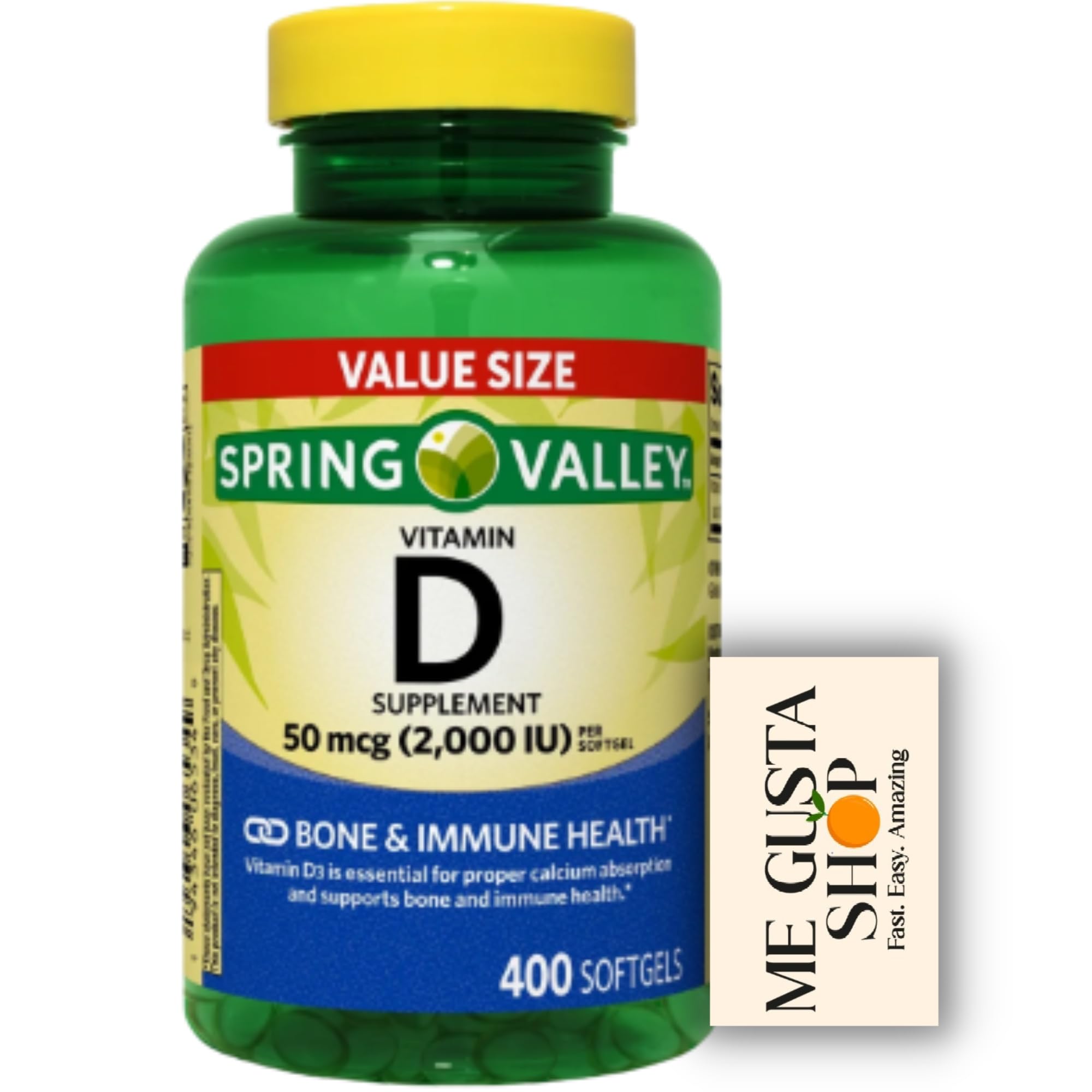 ME GUSTA SHOP Vitamin D Supplement Softgels 50 Mcg front view