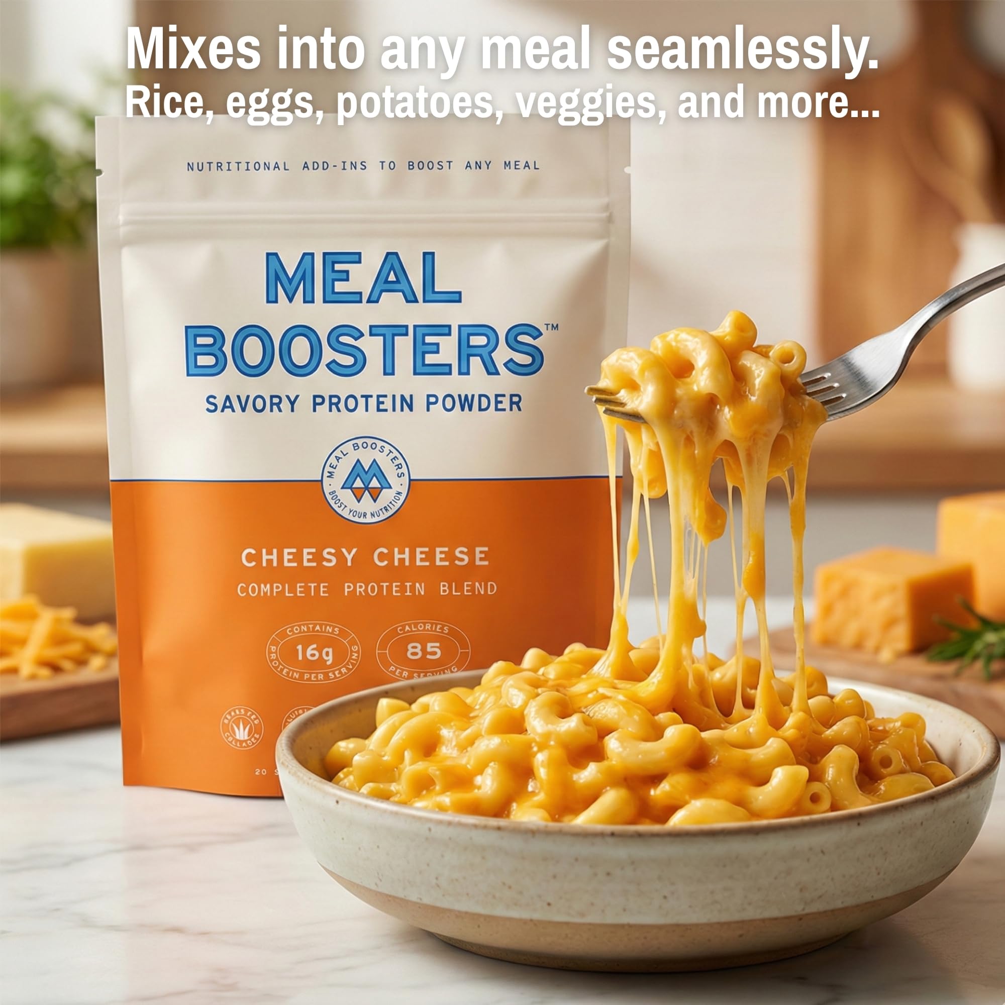 Meal support Collagen Protein Powder 422g being added to pasta