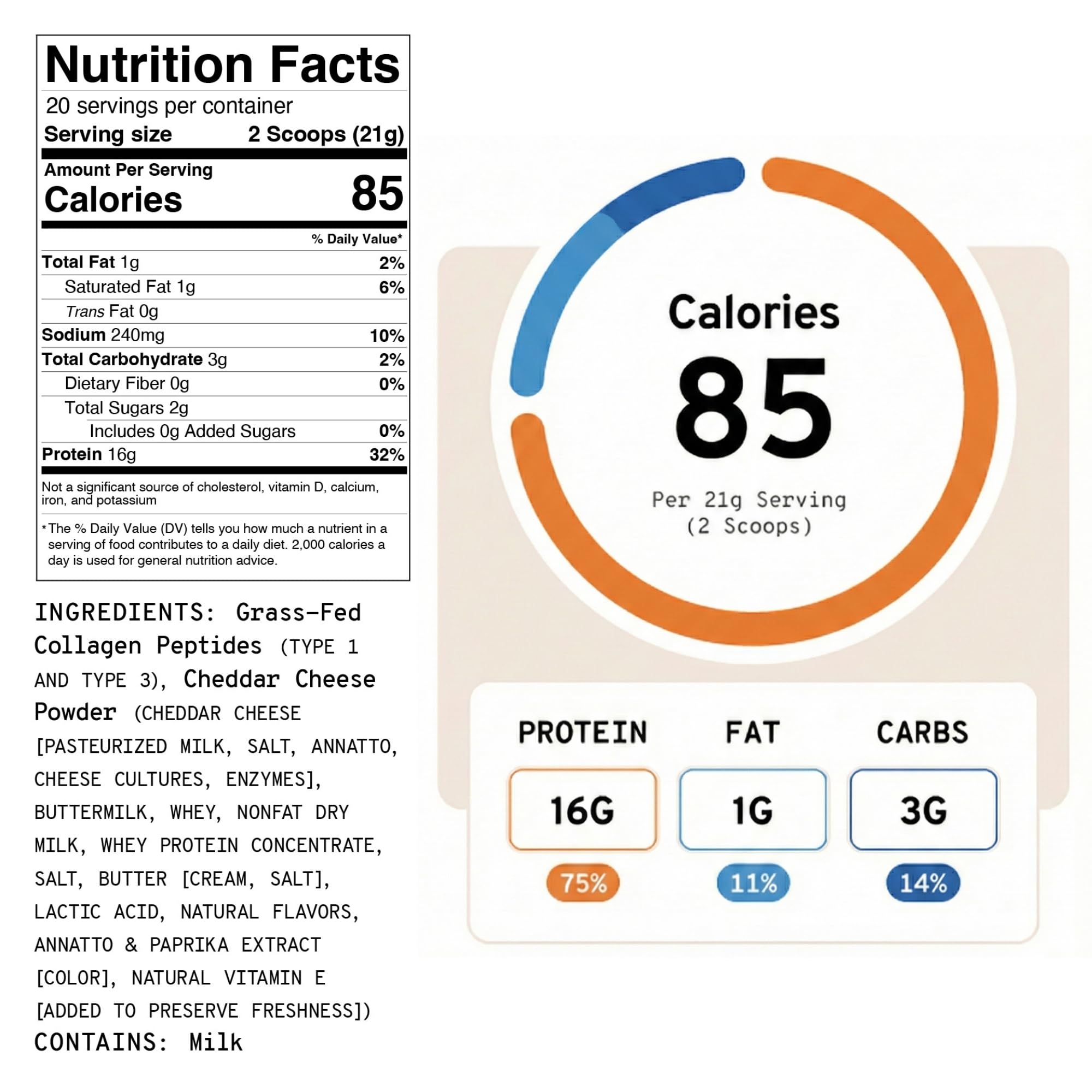 Meal support Collagen Protein Powder 422g nutritional information on packaging