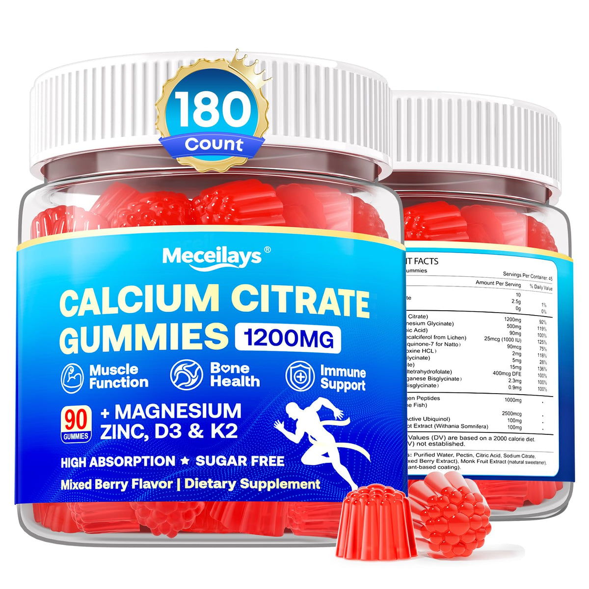 Meceilays Calcium Citrate Gummies 1200 mg front view with mixed berry flavour