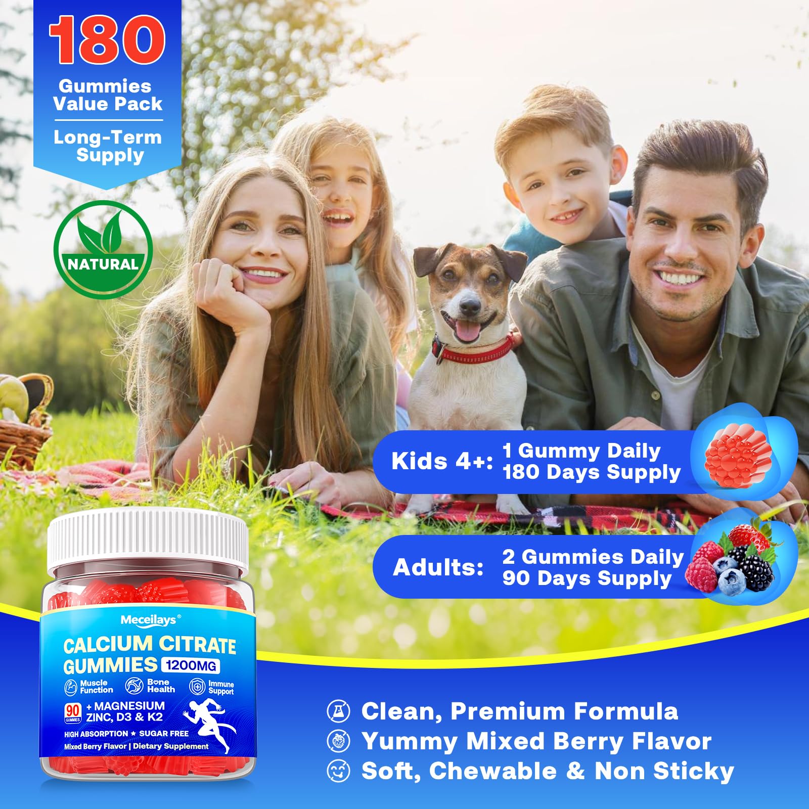 Meceilays Calcium Citrate Gummies with a measuring spoon for serving