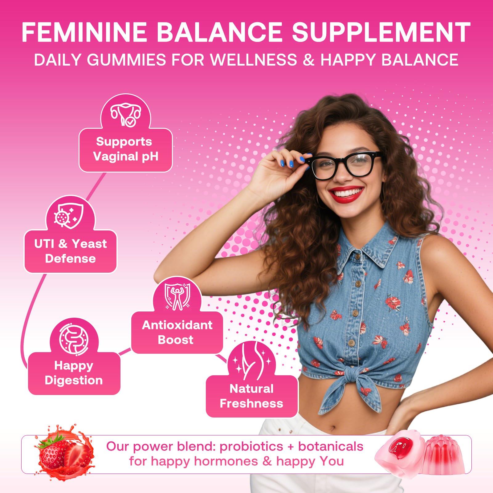 Meceilays Feminine Balance Gummies strawberry flavour close-up