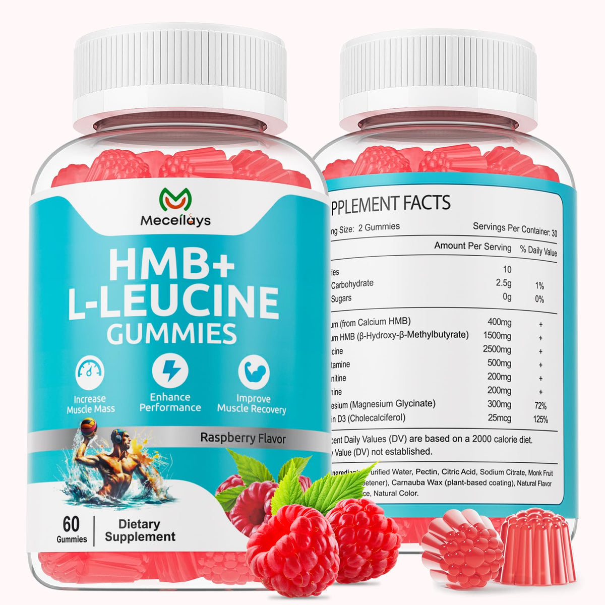 Meceilays HMB & L-Leucine Gummies front view packaging