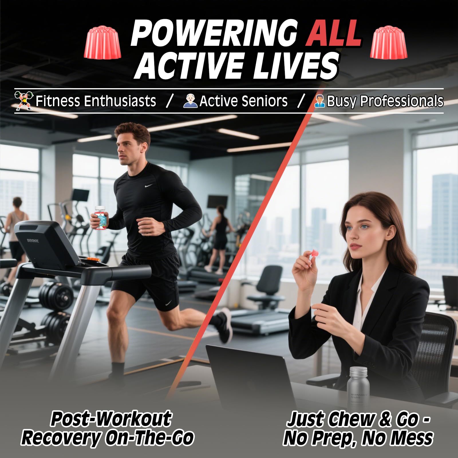 Meceilays HMB & L-Leucine Gummies in a gym bag