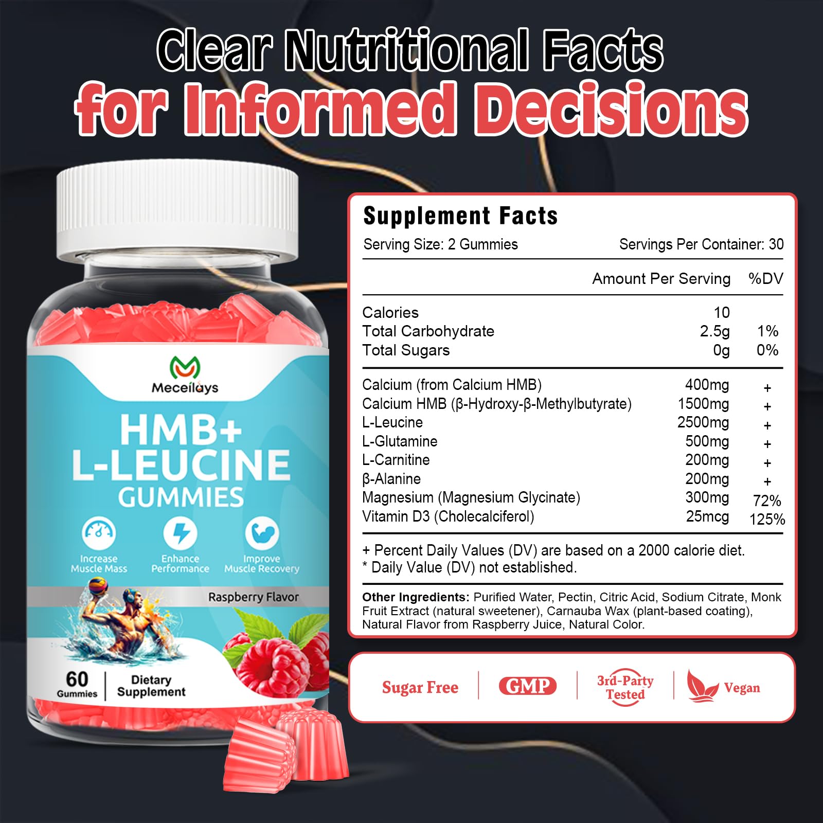 Meceilays HMB & L-Leucine Gummies raspberry flavour close-up