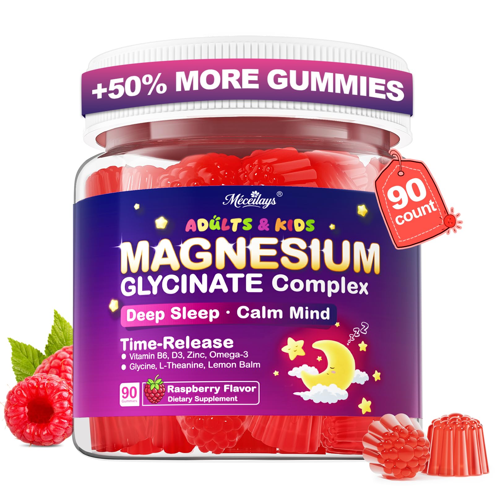 Meceilays Magnesium Glycinate Gummies 90 count bottle front view