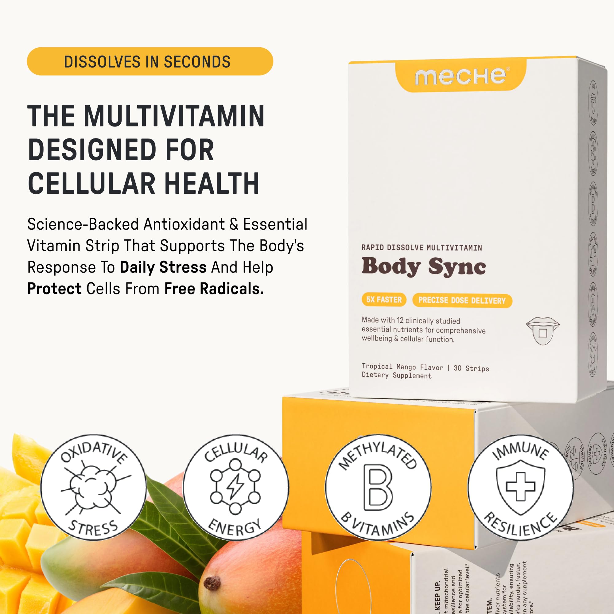 Meche Multivitamin Strips mango flavour close-up