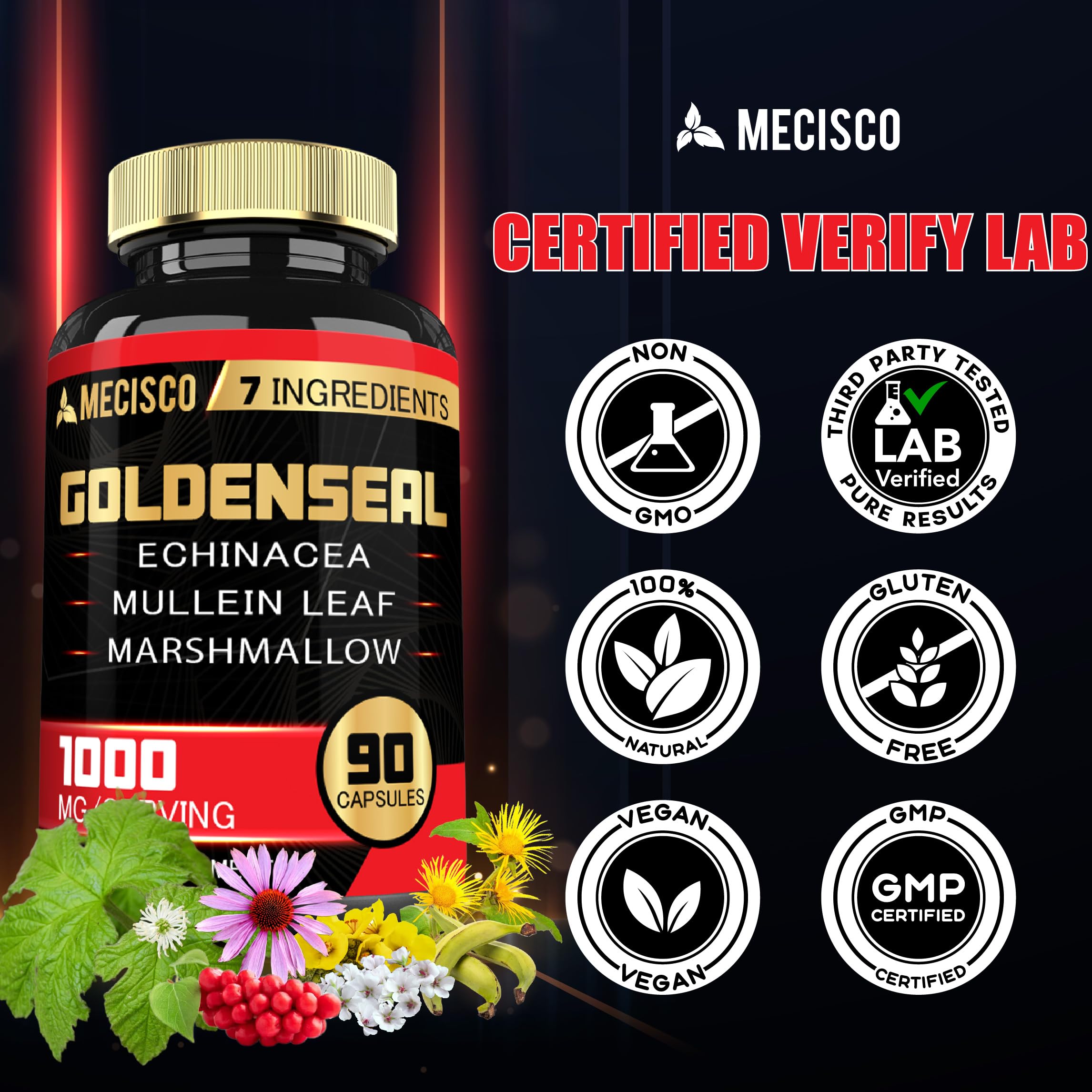 Mecisco Echinacea Goldenseal Supplement with a measuring spoon