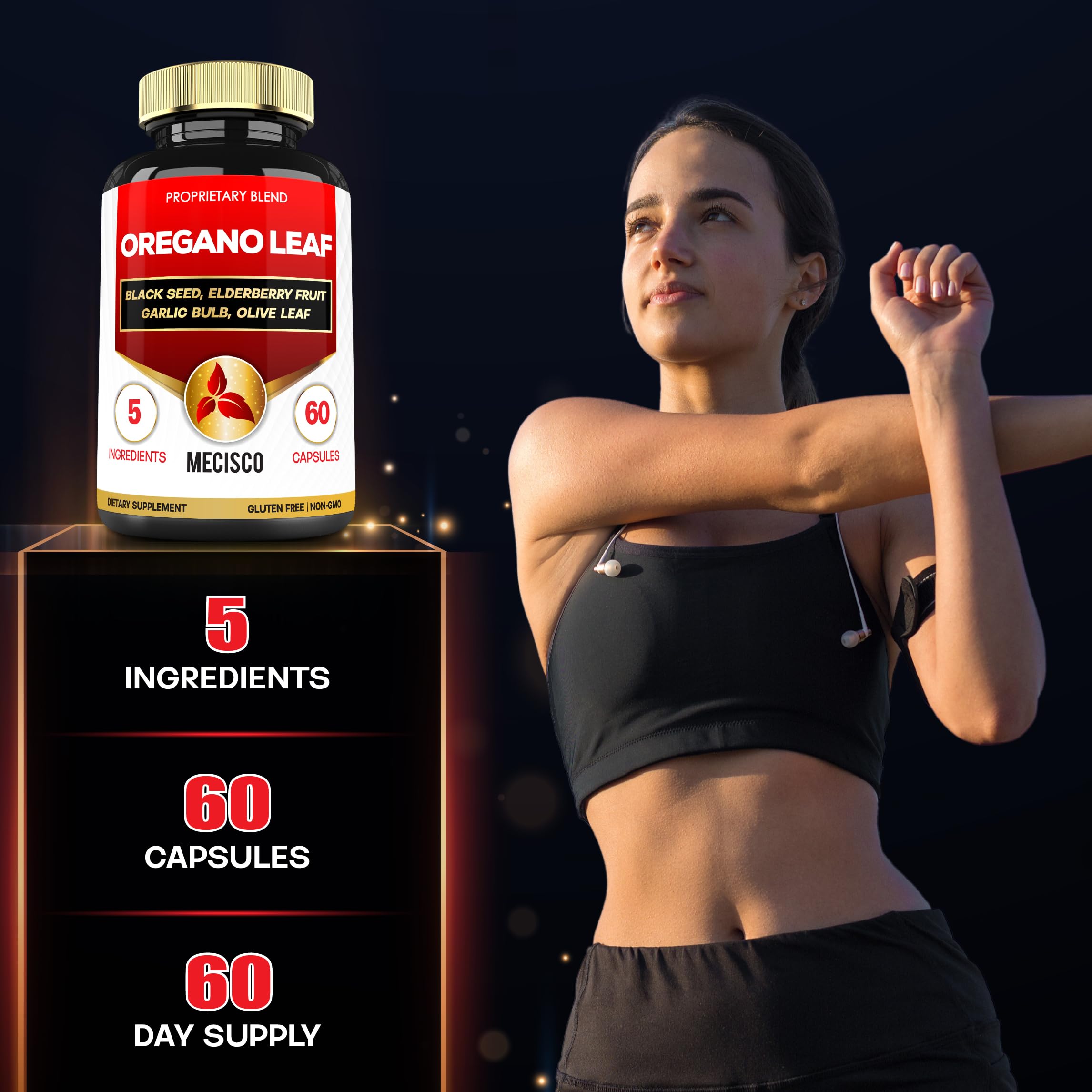 Mecisco Oregano Capsules bottle with cap open