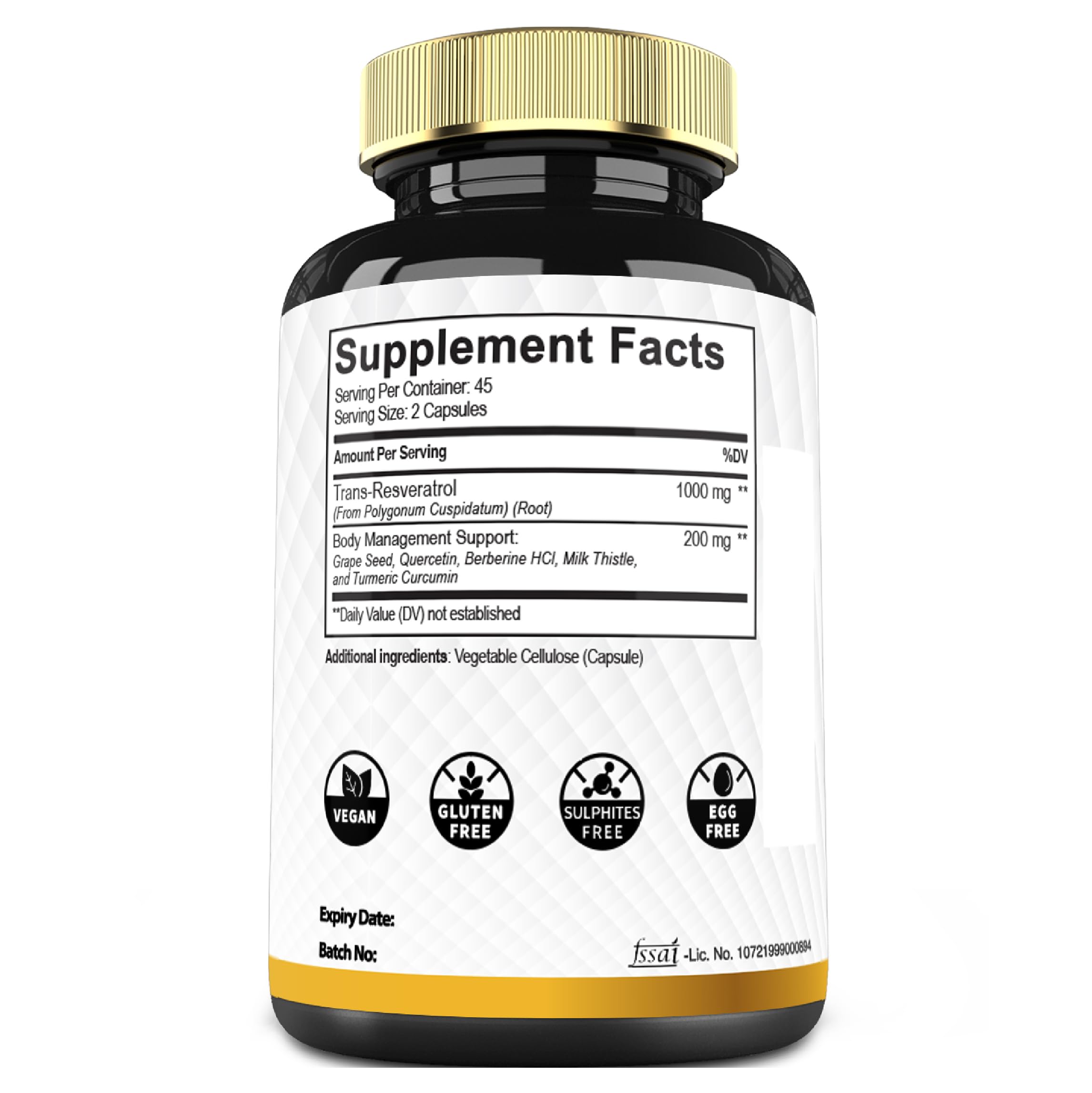 Mecisco Resveratrol 1000mg supplement bottle back view