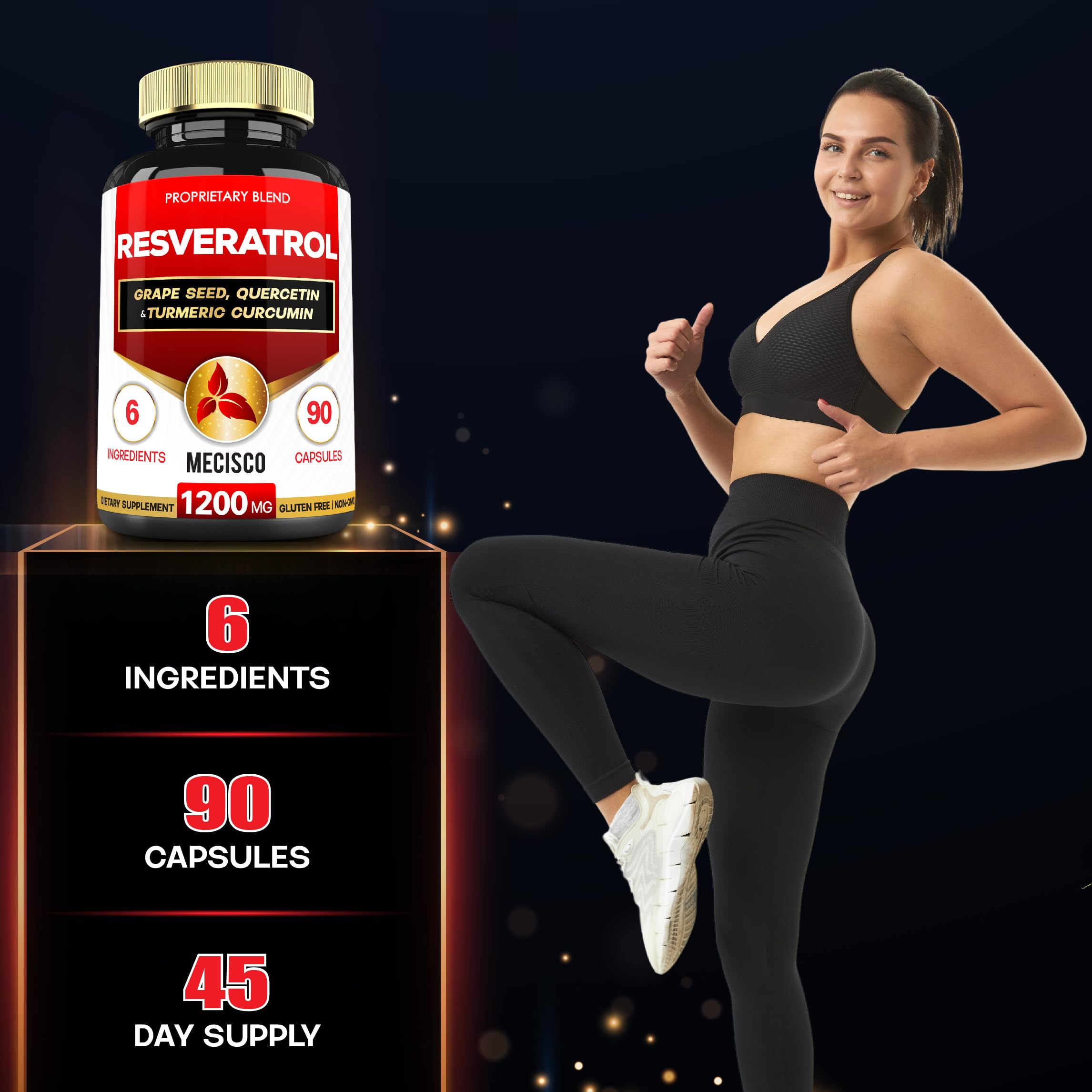Mecisco Resveratrol supplement bottle with herbal ingredients