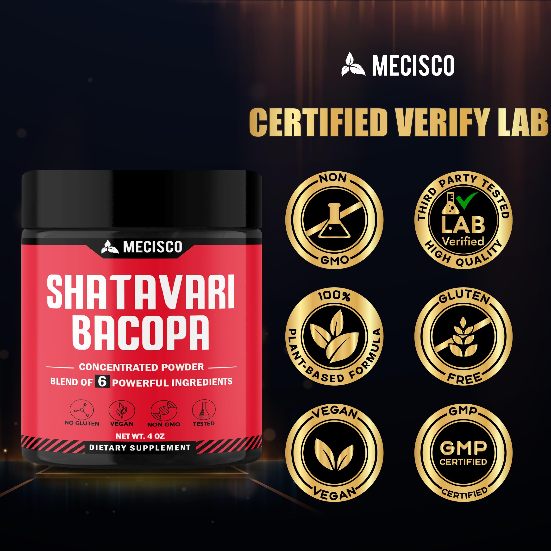 Mecisco Shatavari Herbal Supplement on a wooden table