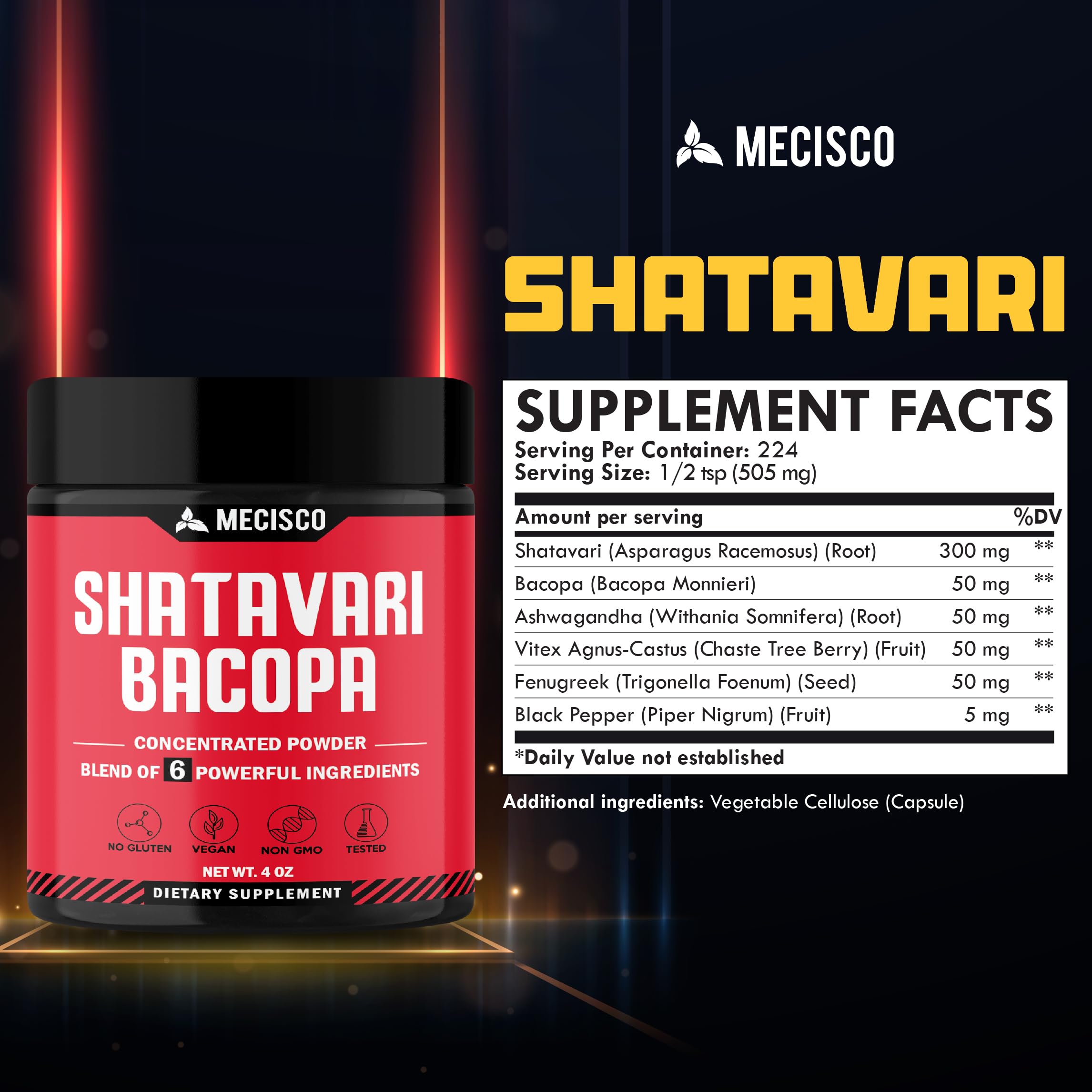Mecisco Shatavari Herbal Supplement packaging side view