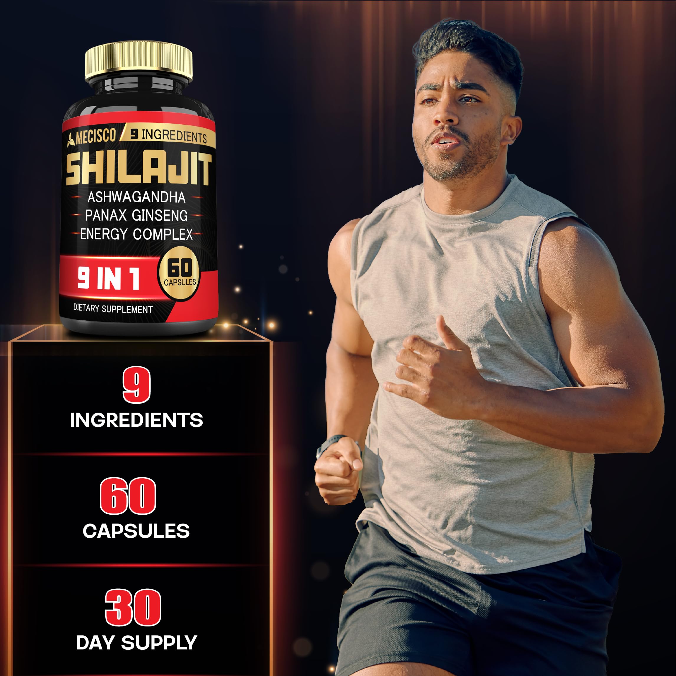 Mecisco Shilajit Capsules on a wooden table