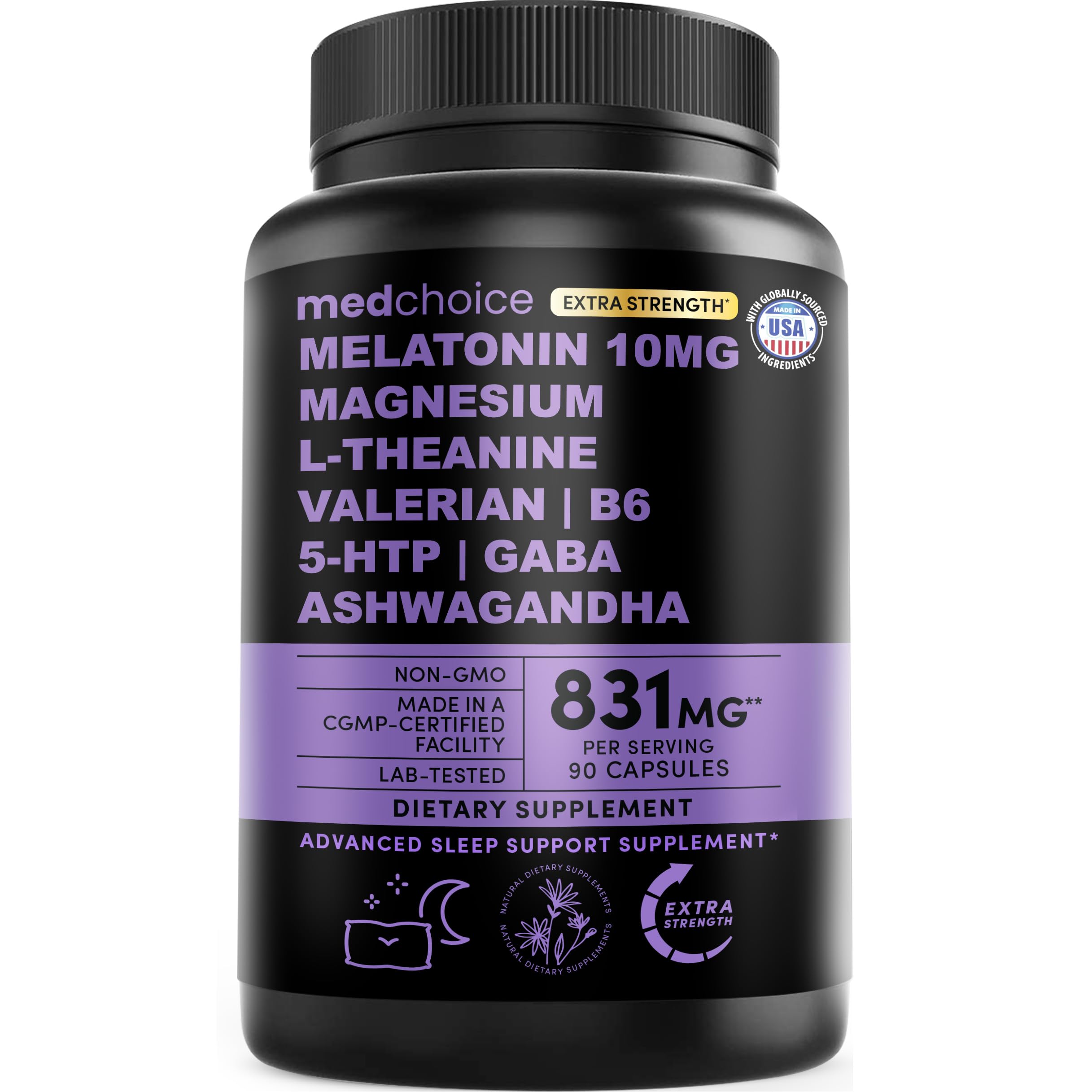 MEDCHOICE 12-in-1 Melatonin 10mg Extra Strength Sleep Capsules front view