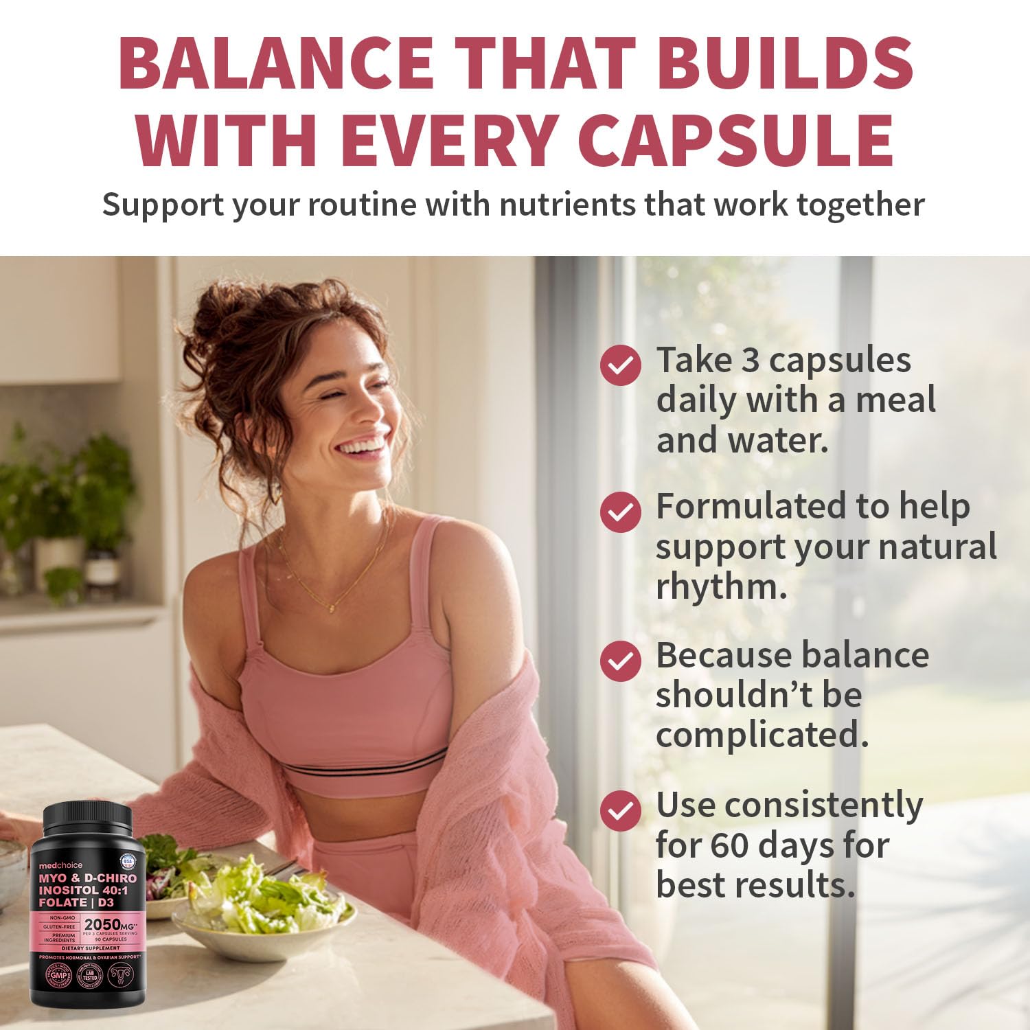 MEDCHOICE Myo Inositol Supplement with a glass of water