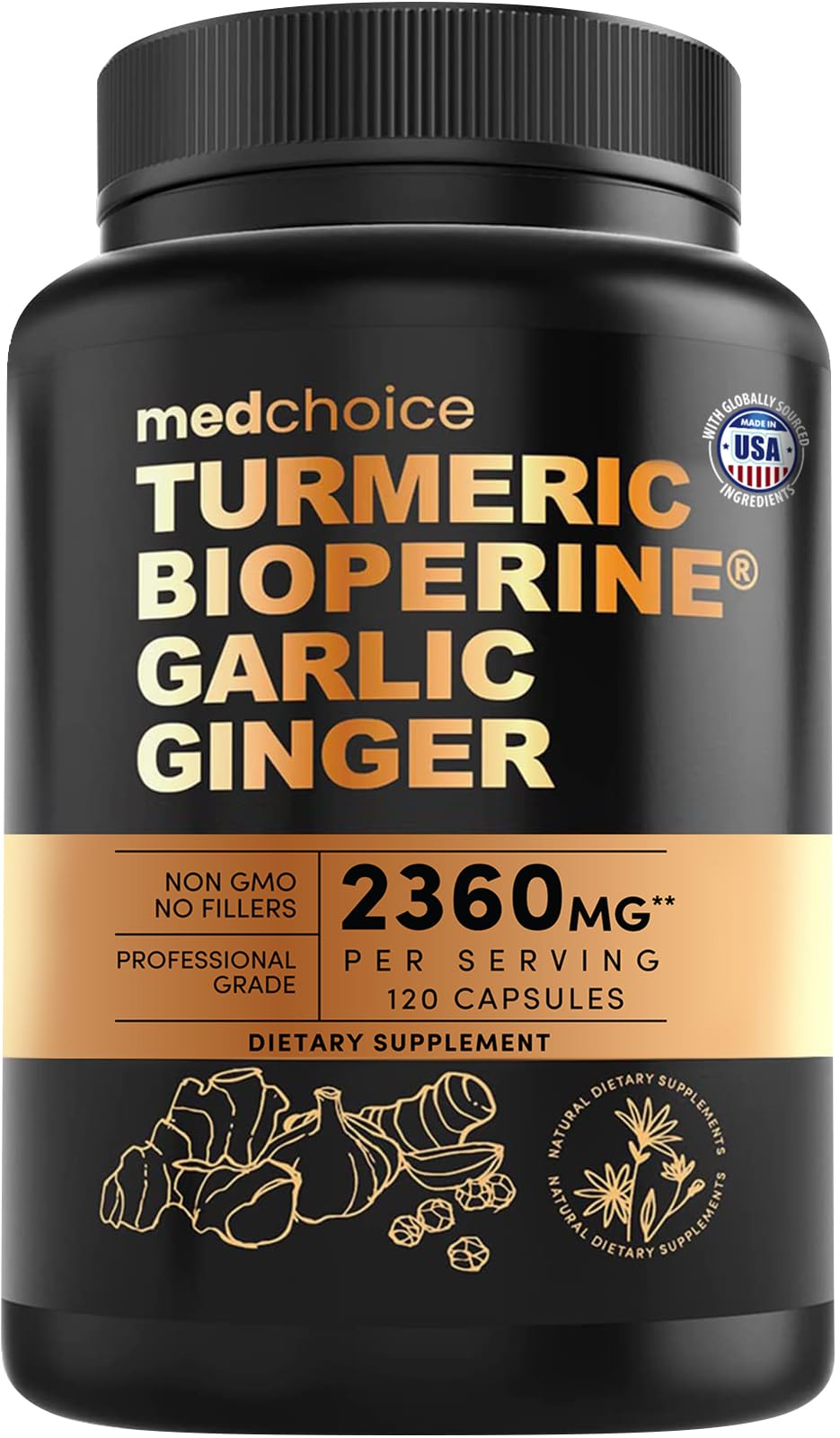 MEDCHOICE Turmeric and Ginger Supplement with Garlic front view
