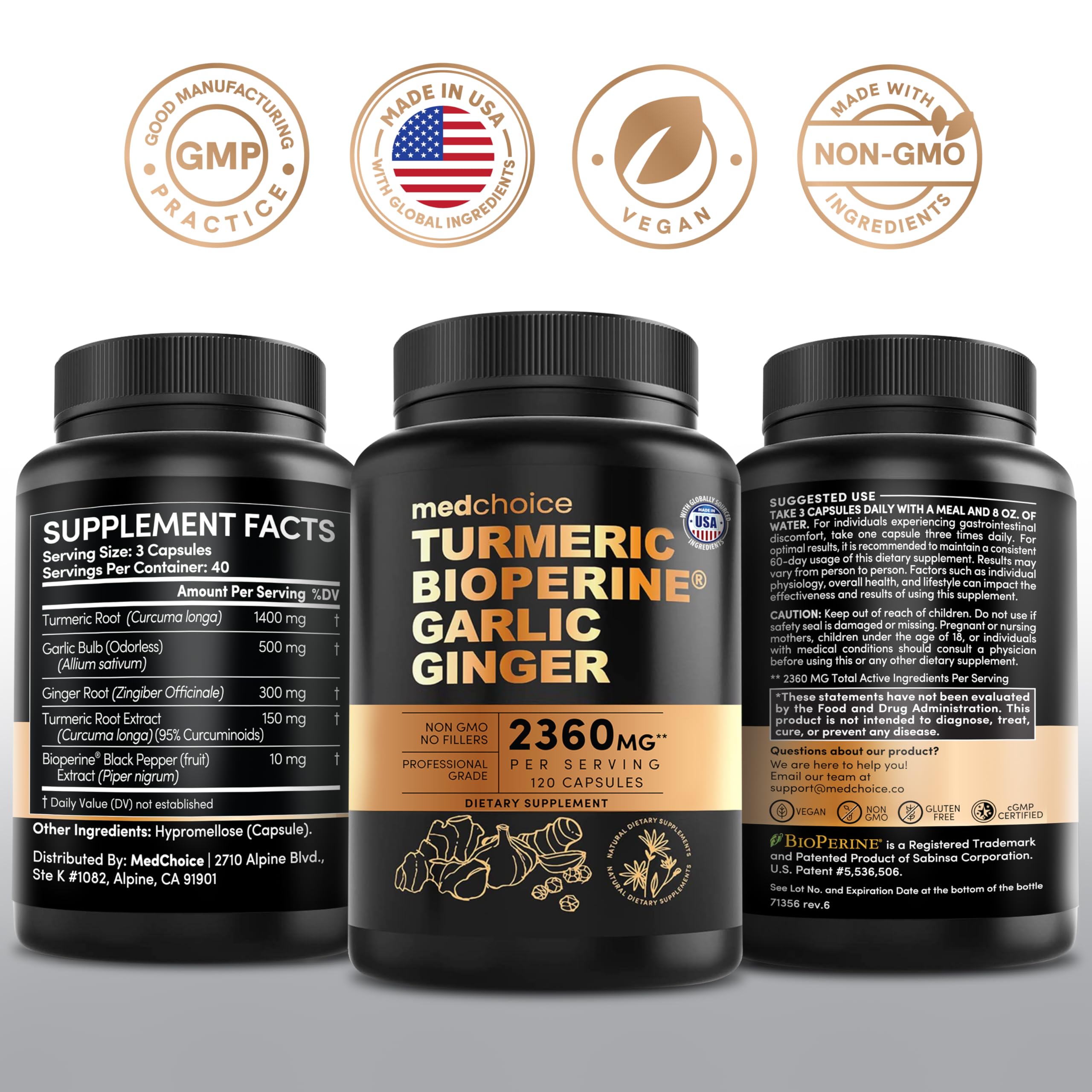 MEDCHOICE Turmeric and Ginger Supplement with Garlic packaging