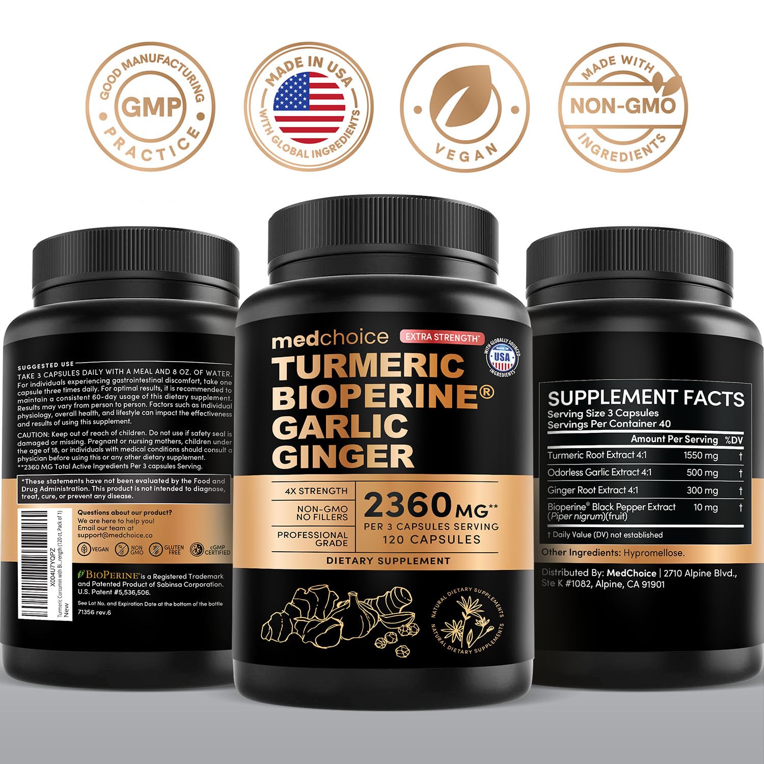 MEDCHOICE Turmeric Curcumin Supplement capsules in a clear dish