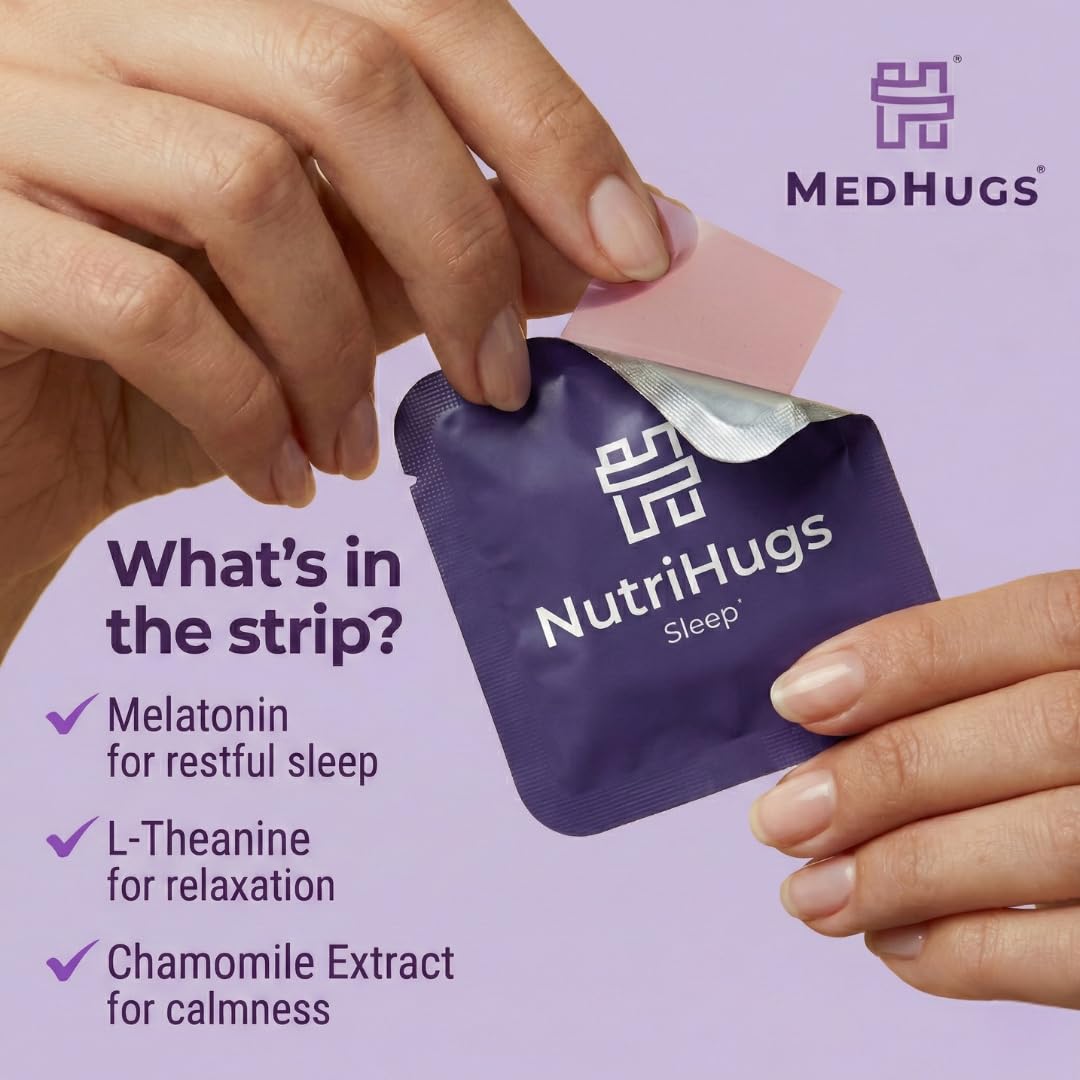 MedHugs NutriHugs Sleep Aid Strips showing individual strip