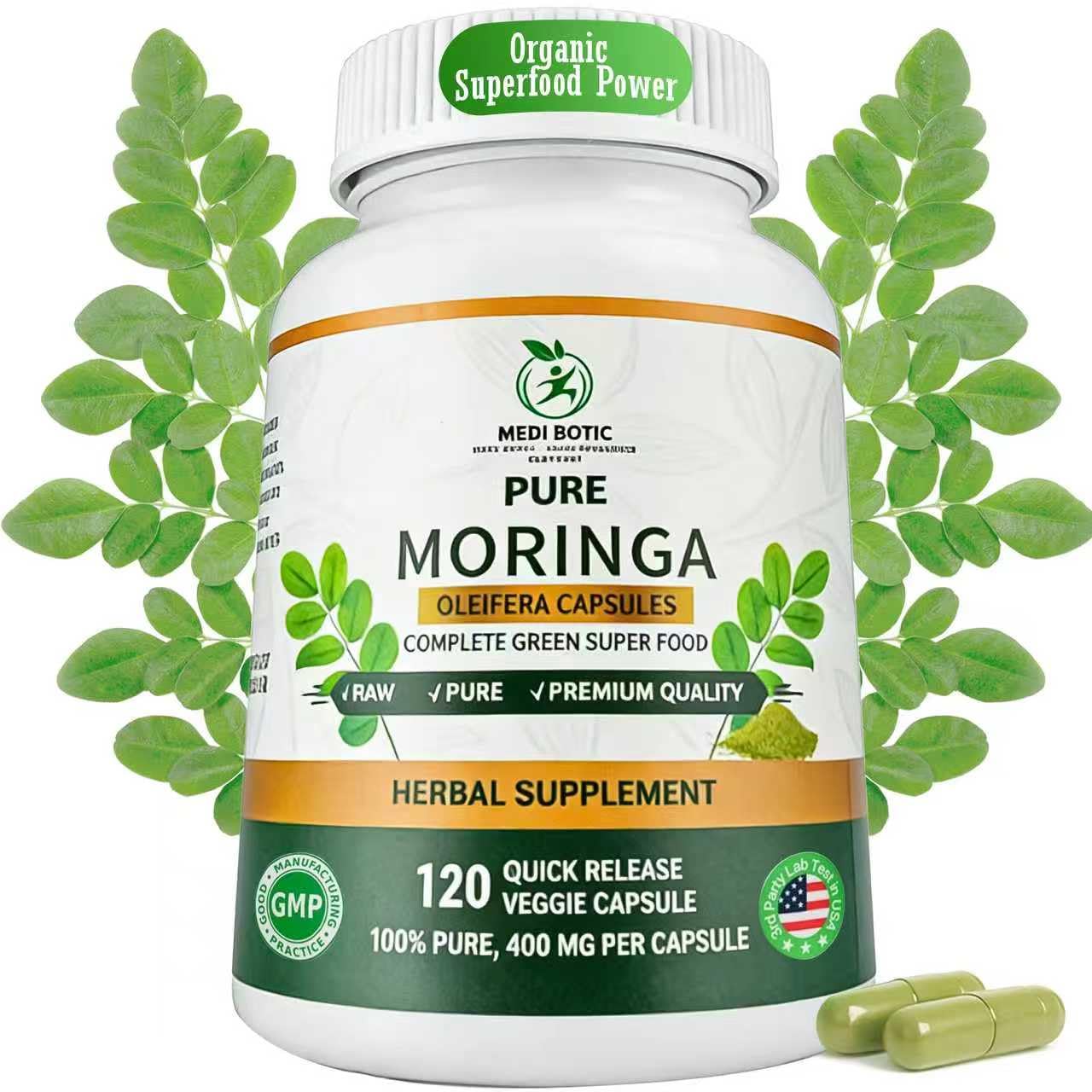 MEDI BOTIC Moringa Leaf Capsules 800mg front view