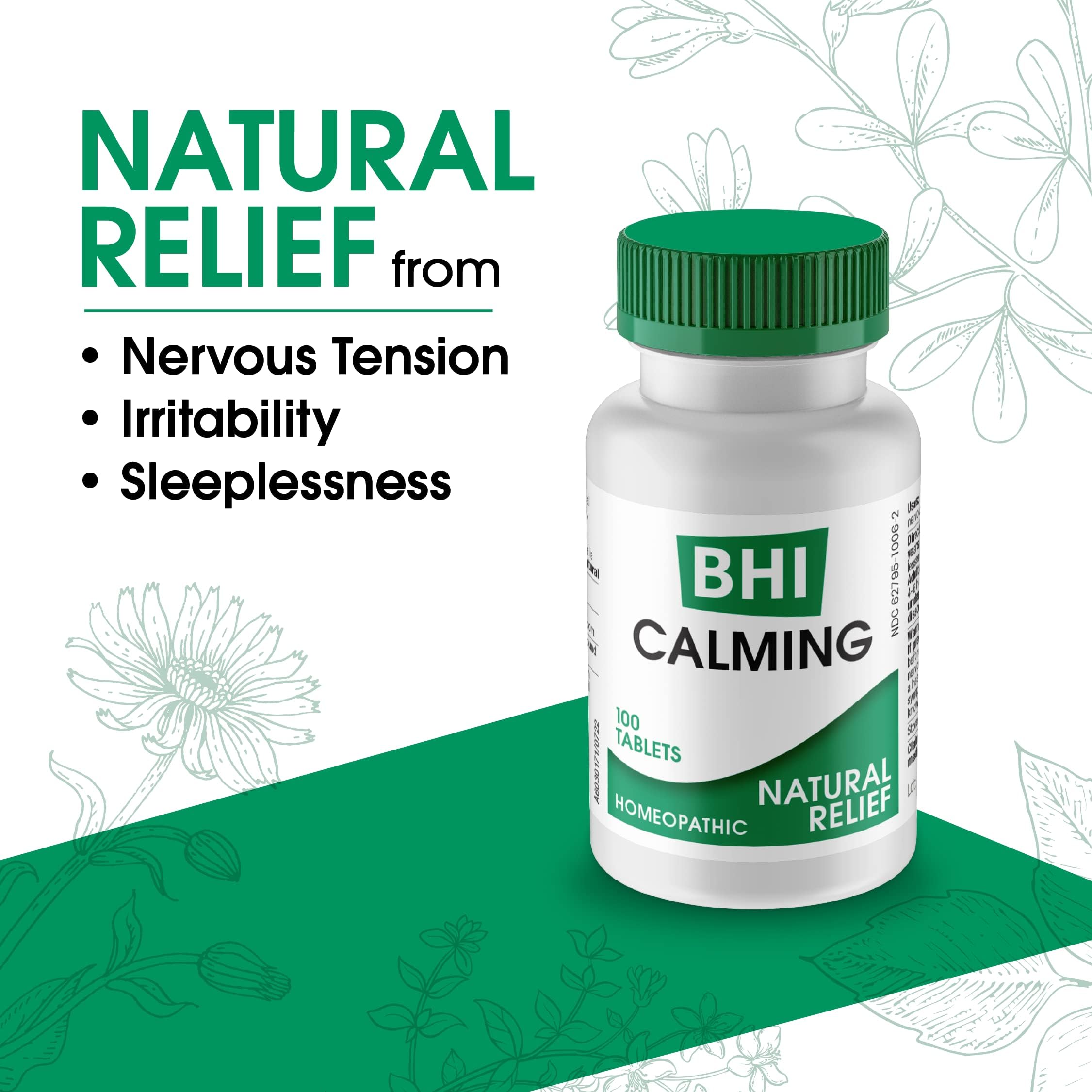 MediNatura BHI Calming Support Tablets back view with ingredient list