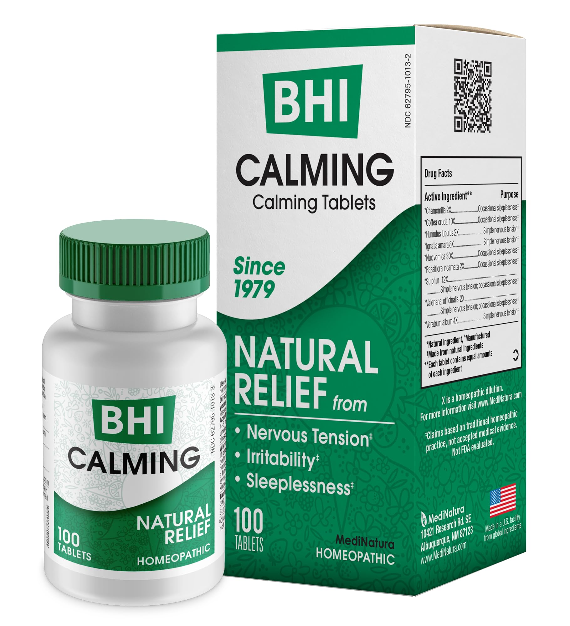 MediNatura BHI Calming Support Tablets with a glass of water