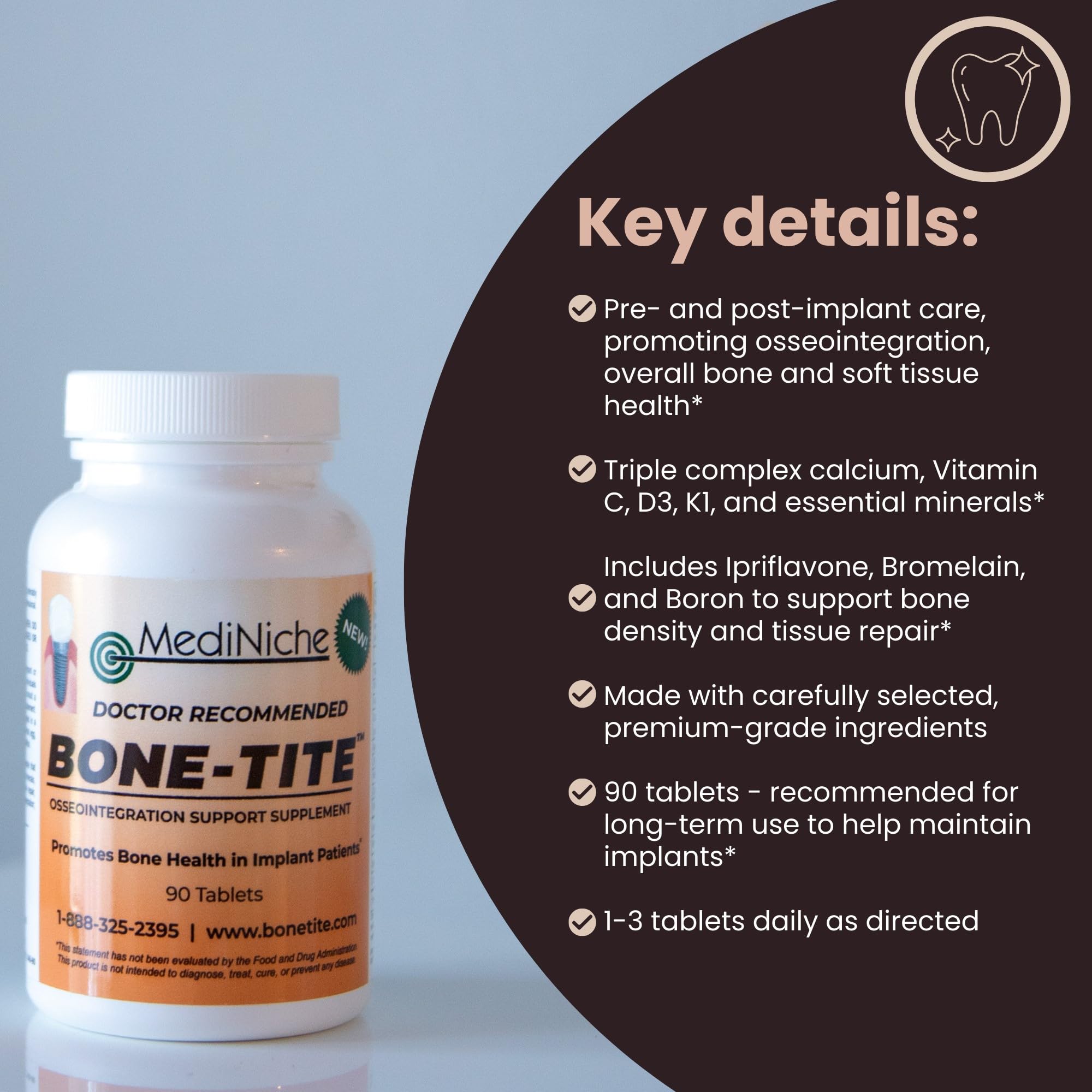 MediNiche BONE-TITE ingredients list on the packaging