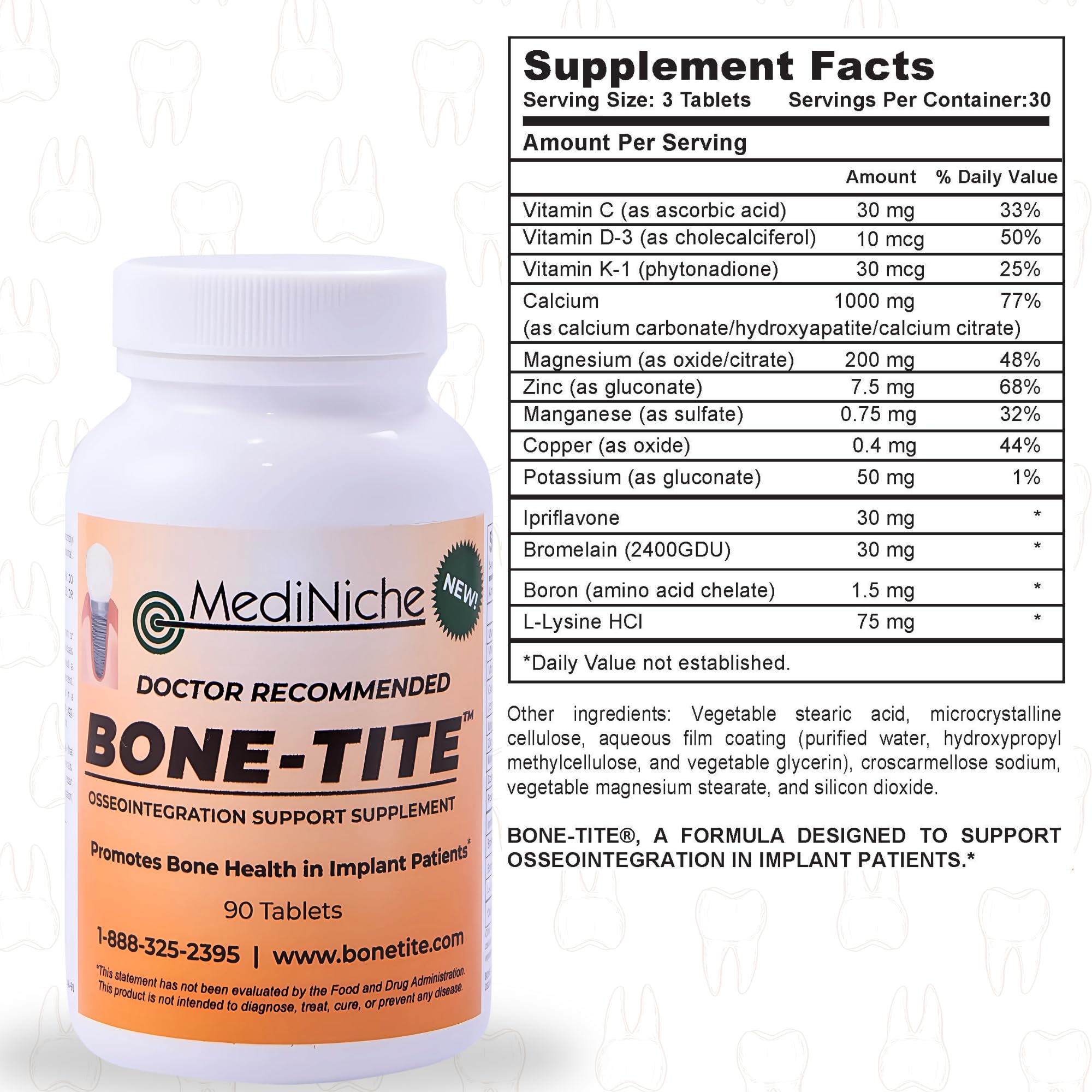 MediNiche BONE-TITE supplement bottle with a measuring spoon
