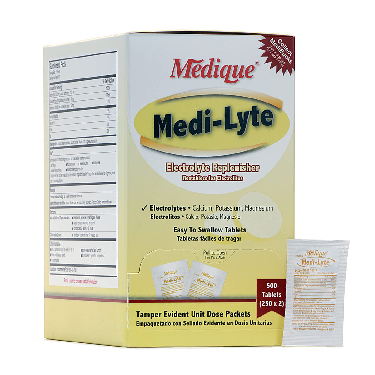 Medique Electrolyte Replacement Tablets box front view with 500 tablets
