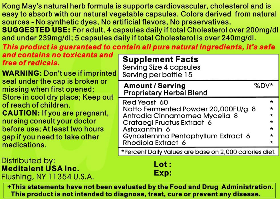 Meditalent Red Yeast Rice Supplement 59g packaging