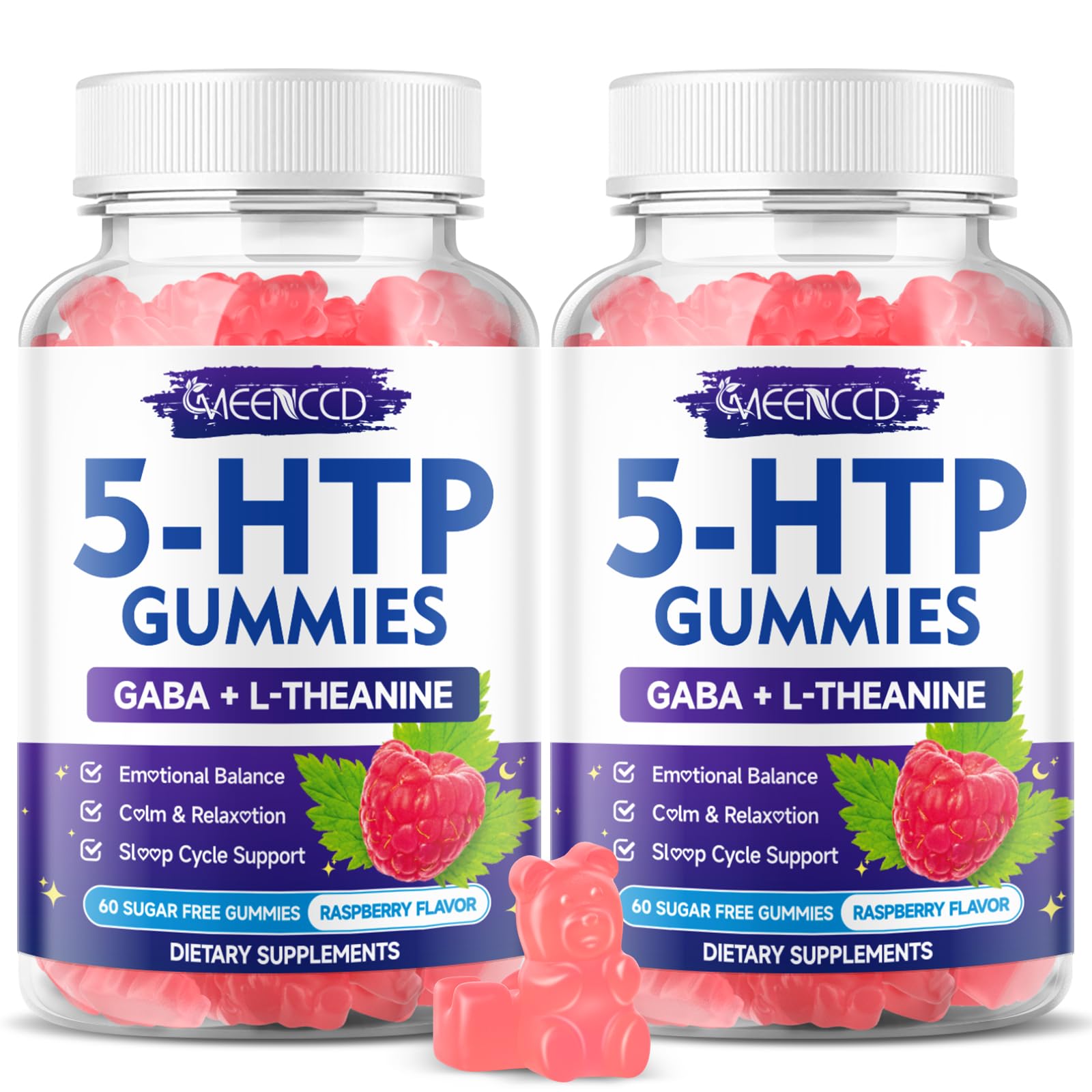 MEENCCD 5-HTP Gummies front view with raspberry flavour