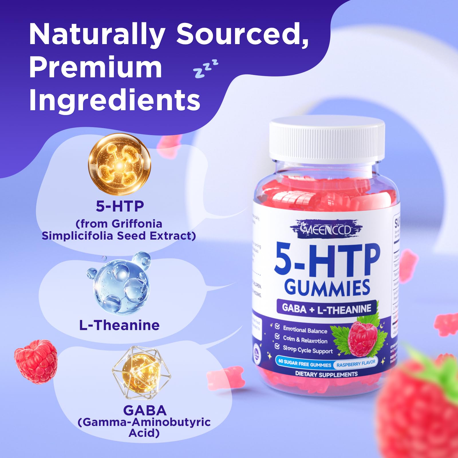 MEENCCD 5-HTP Gummies with GABA and L-Theanine label